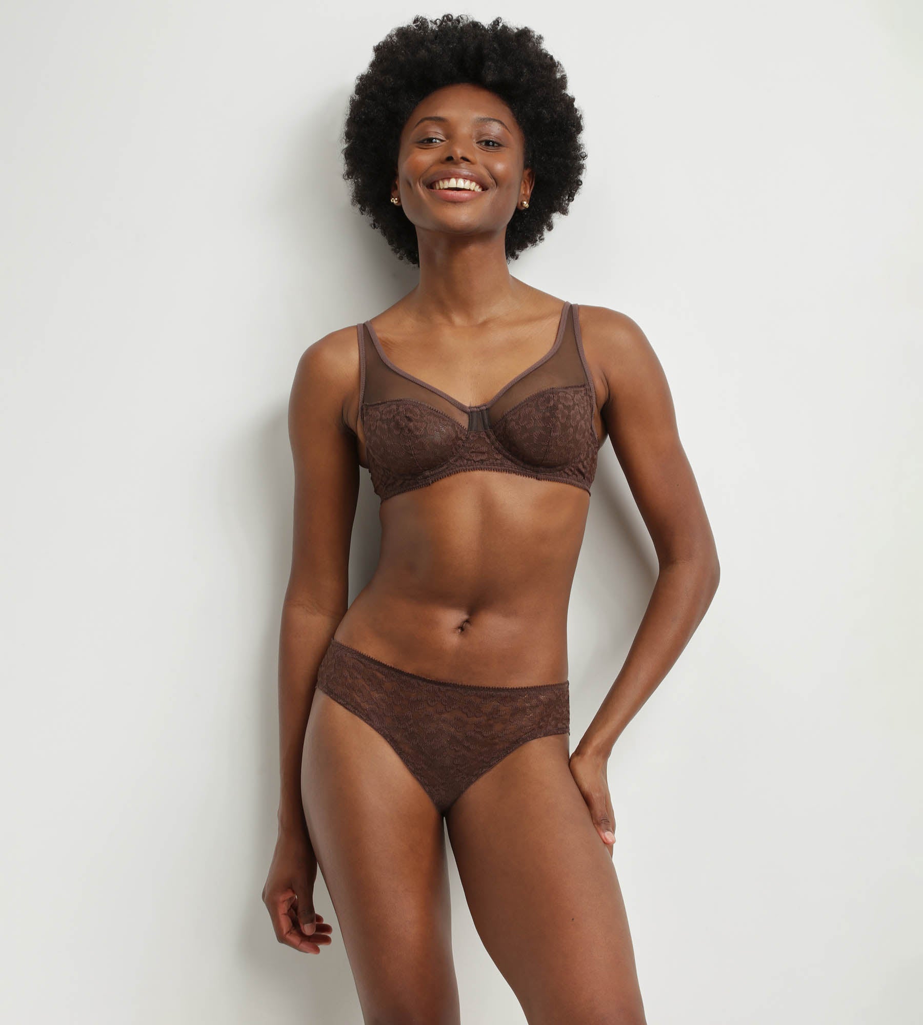 DIM Chocolate leopard lace push-up bra Dim Generous
