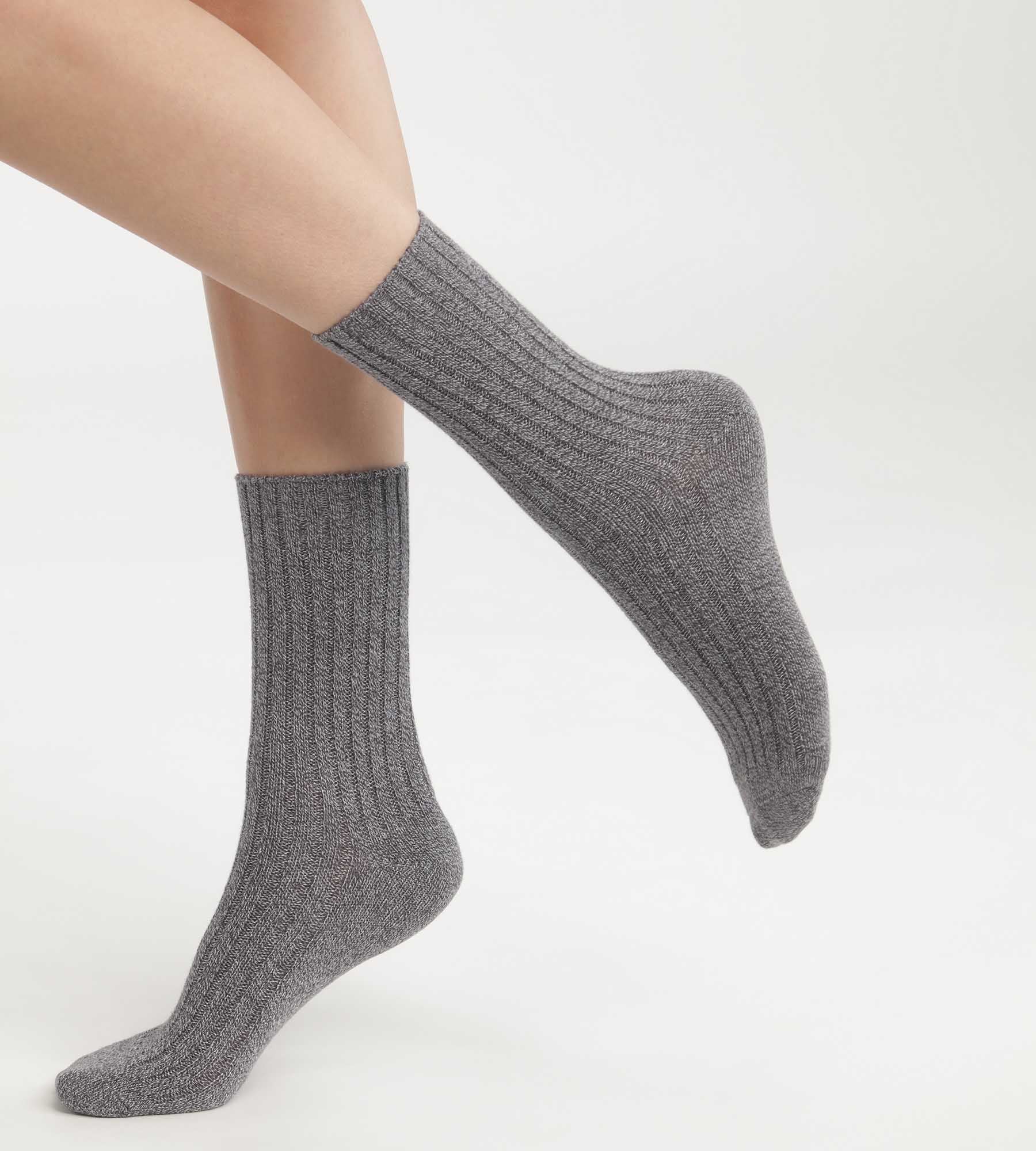 DIM Women's plain rib knit socks Heather Grey Dim Bamboo