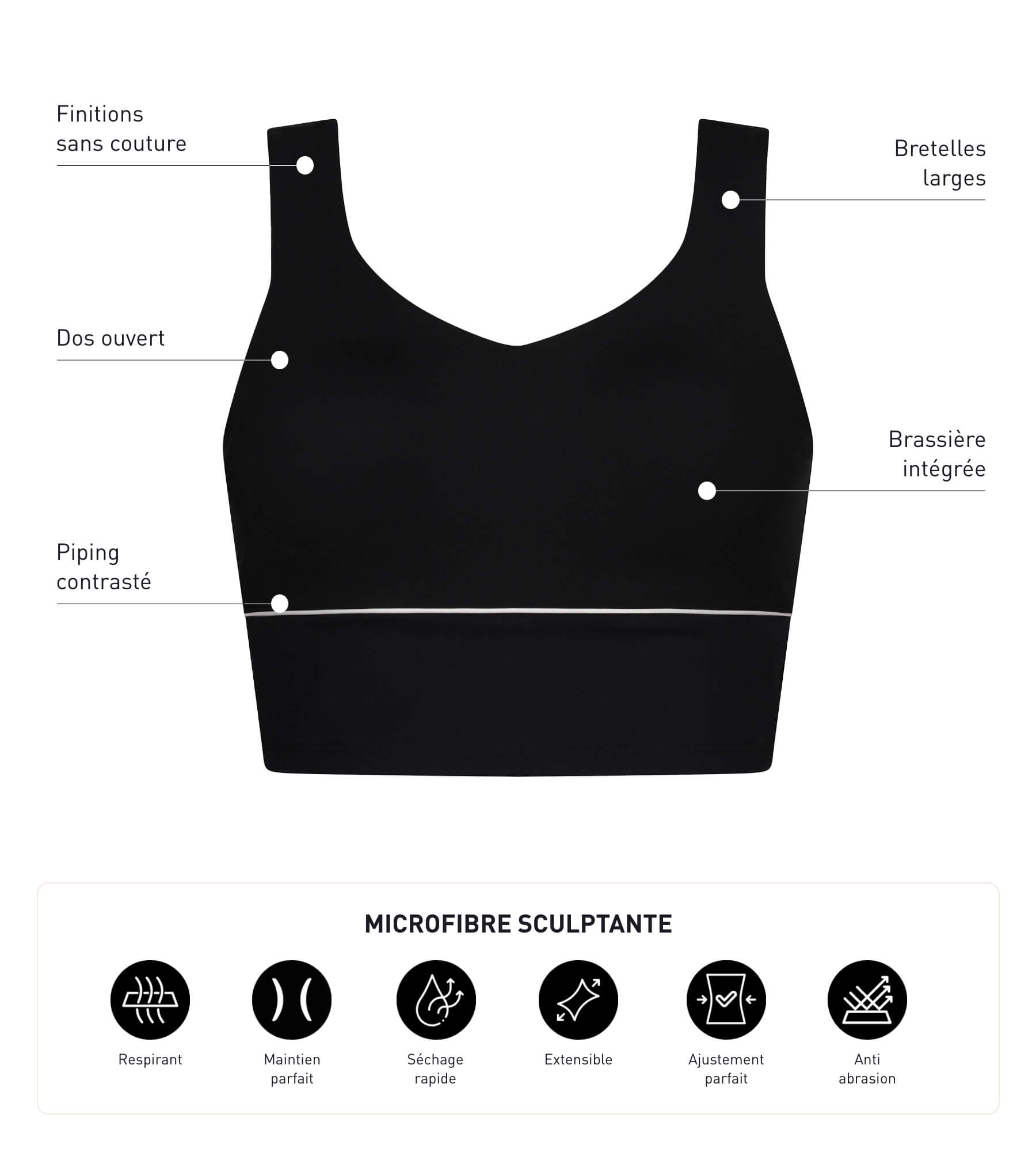 DIM Long bra in black sculpting microfibre Dim Move