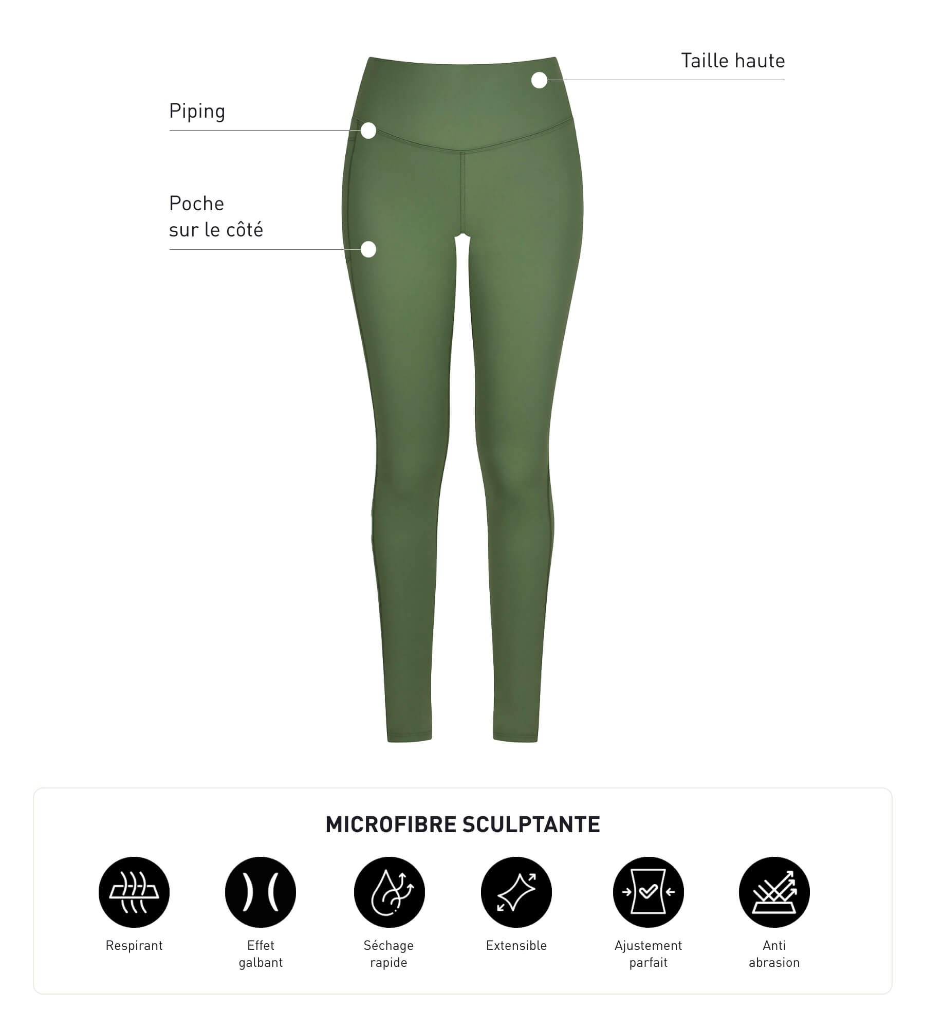 DIM Women's sports leggings in sculpting microfibre Khaki Dim Move