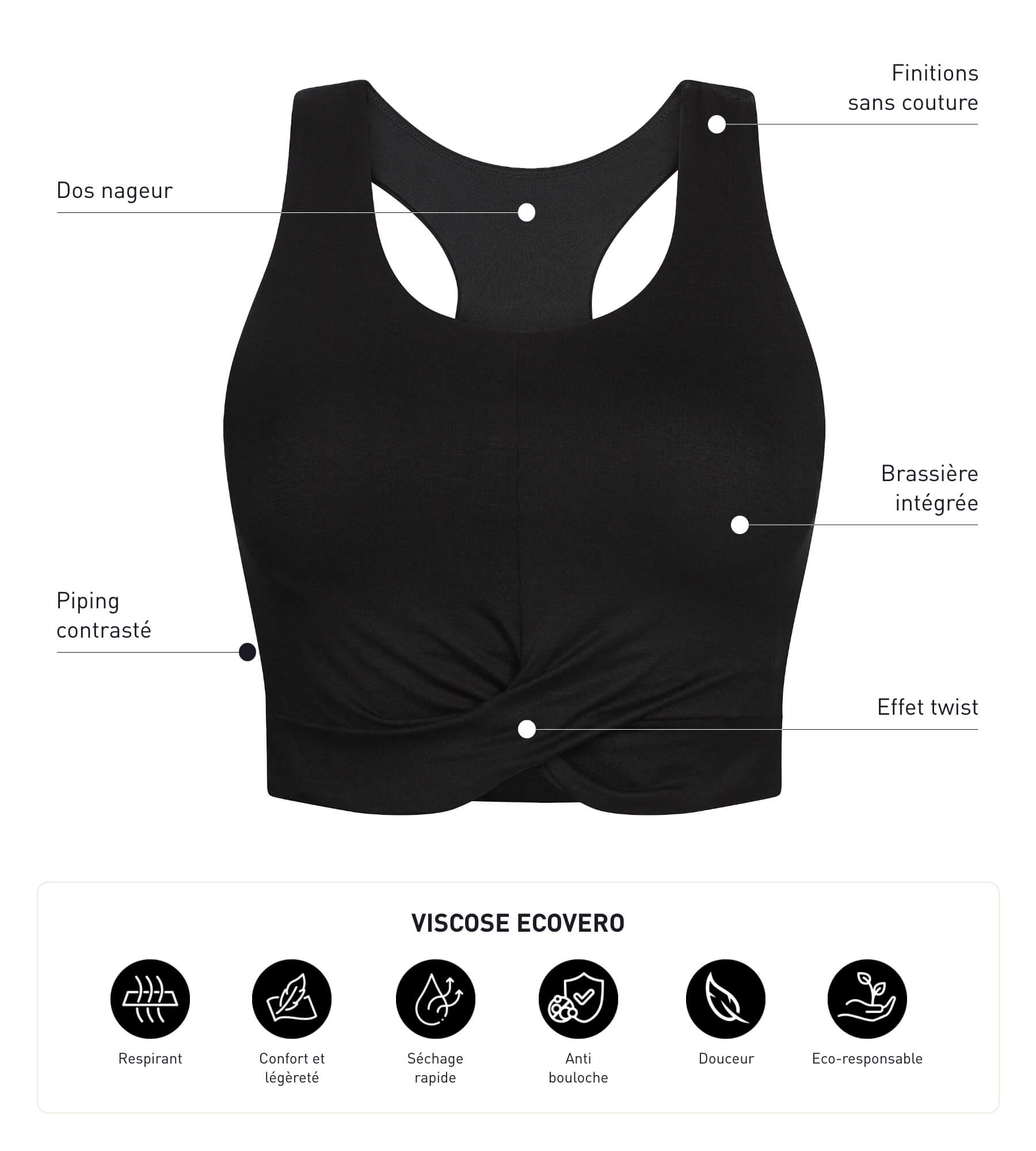 DIM Women's sports tank top in black viscose with bra Dim Move