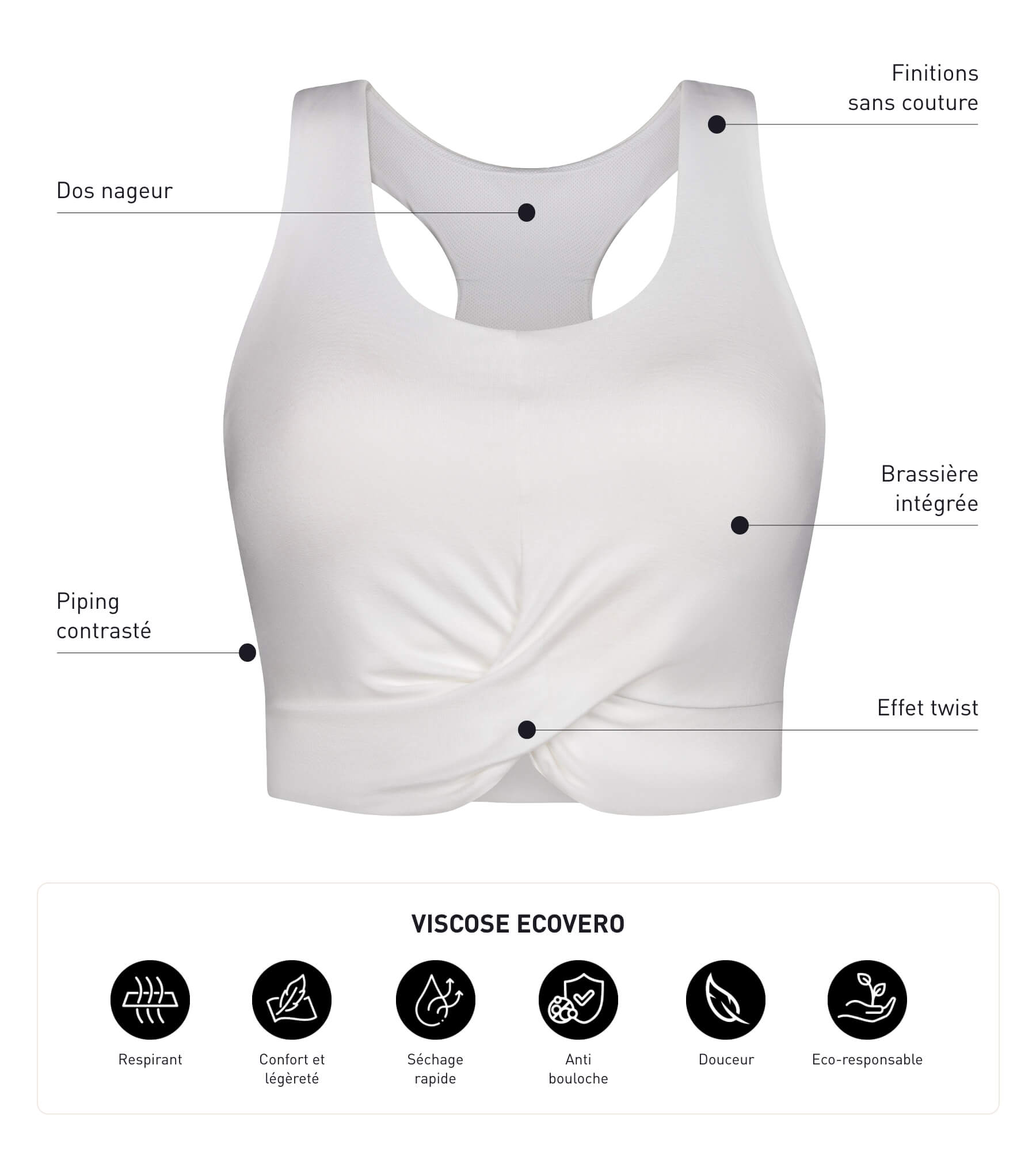 DIM Ecru women's sports tank top in viscose with bra Dim Move
