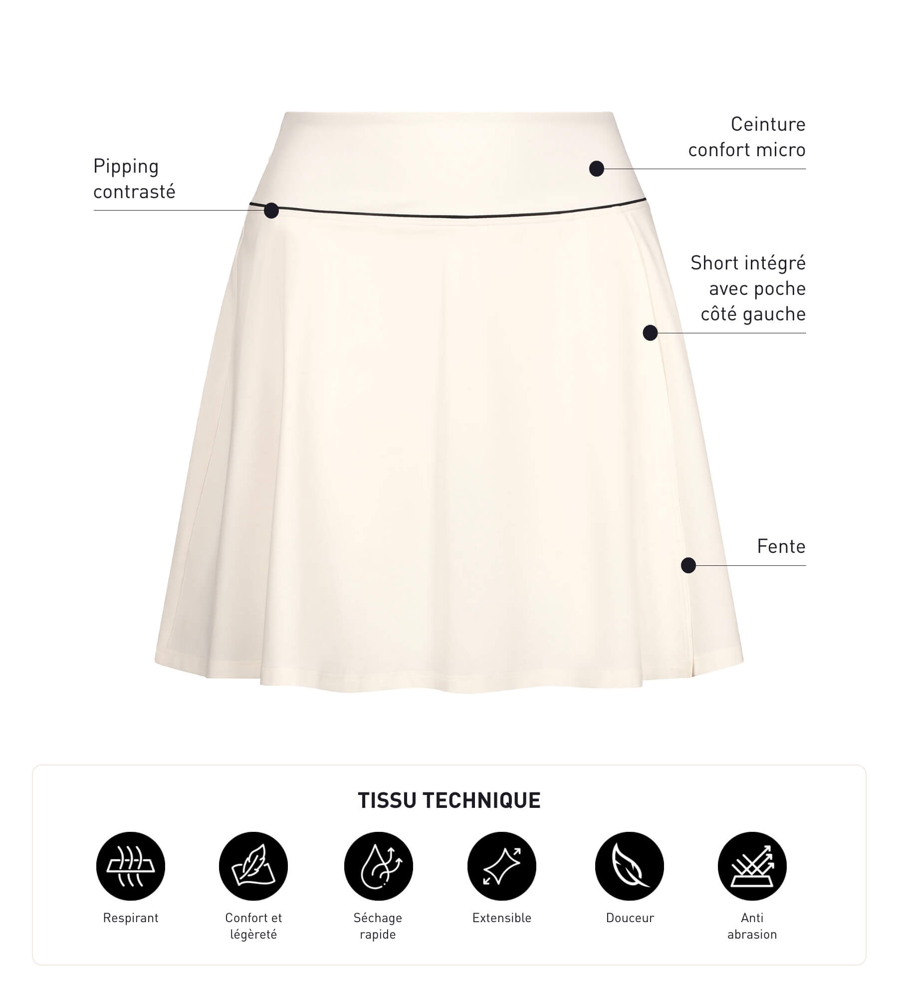 DIM Women's microfibre short skirt Dim Move Ecrue