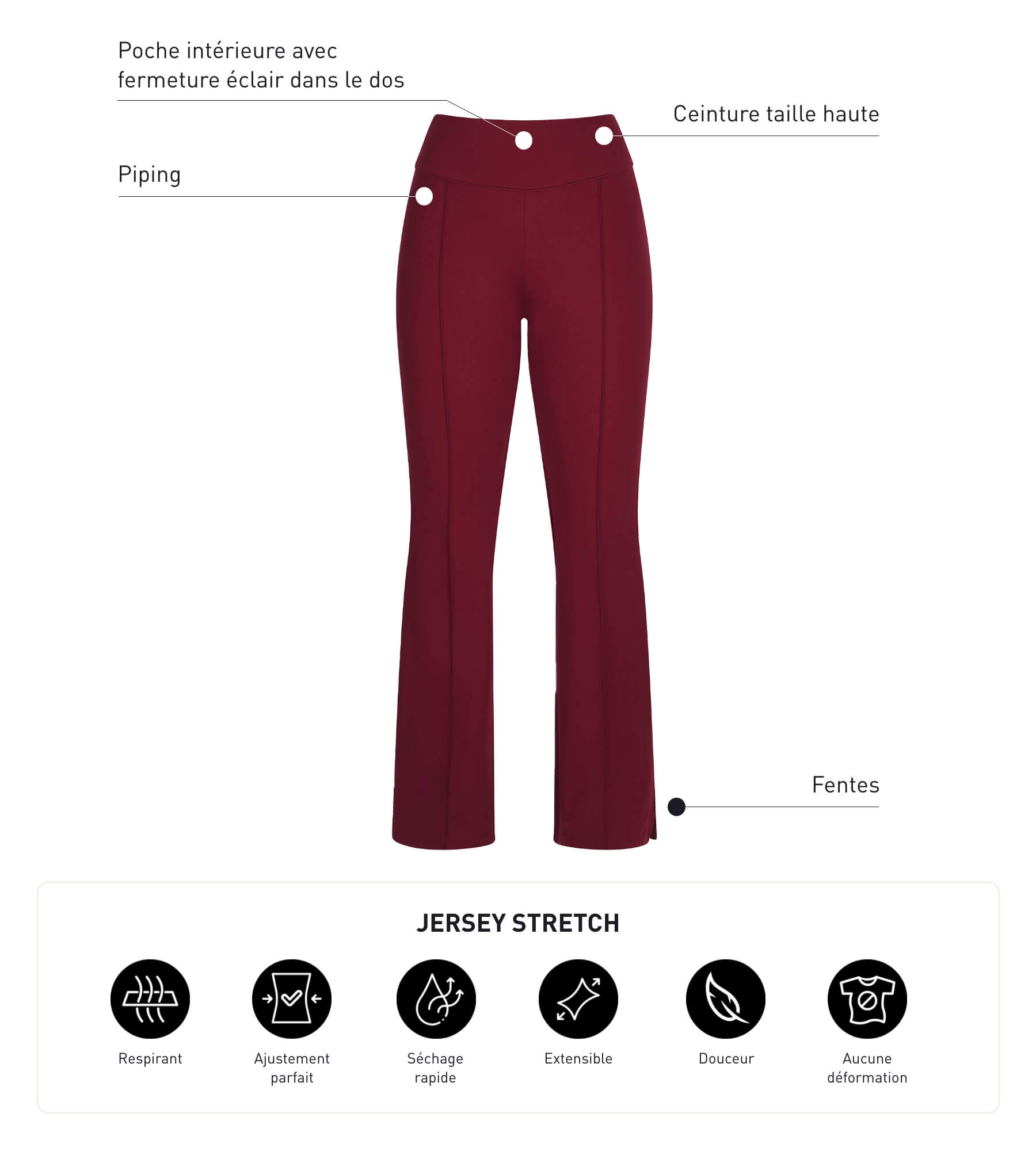 DIM Women's flared sports trousers in soft jersey Bordeaux Dim Move