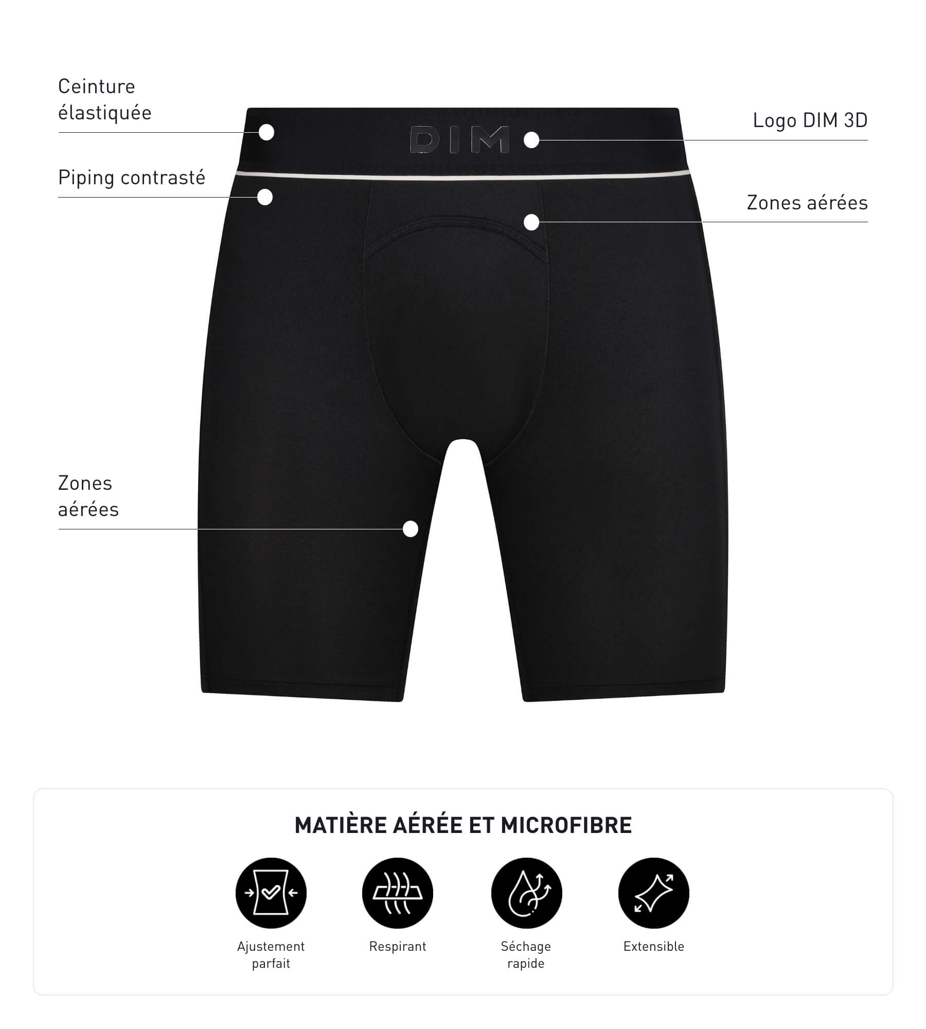 DIM Men's microfibre and mesh boxer shorts Black Dim Move