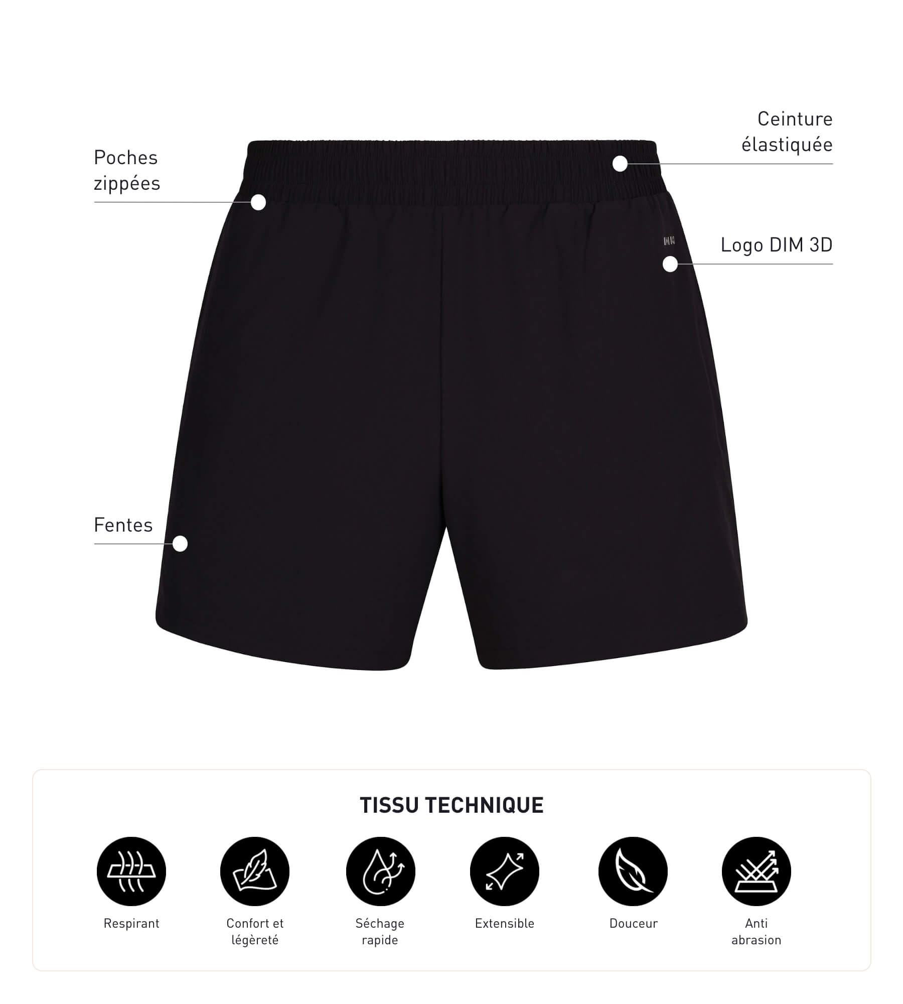 DIM Men's sports shorts in breathable material Black Dim Move