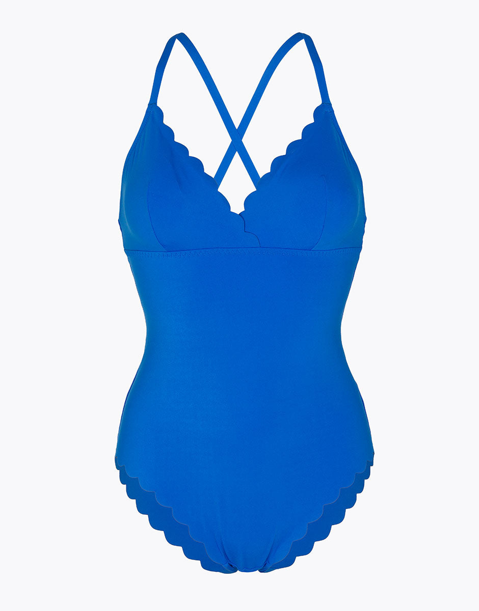 DIM One-piece swimsuit without underwire Scallop in electric blue microfiber