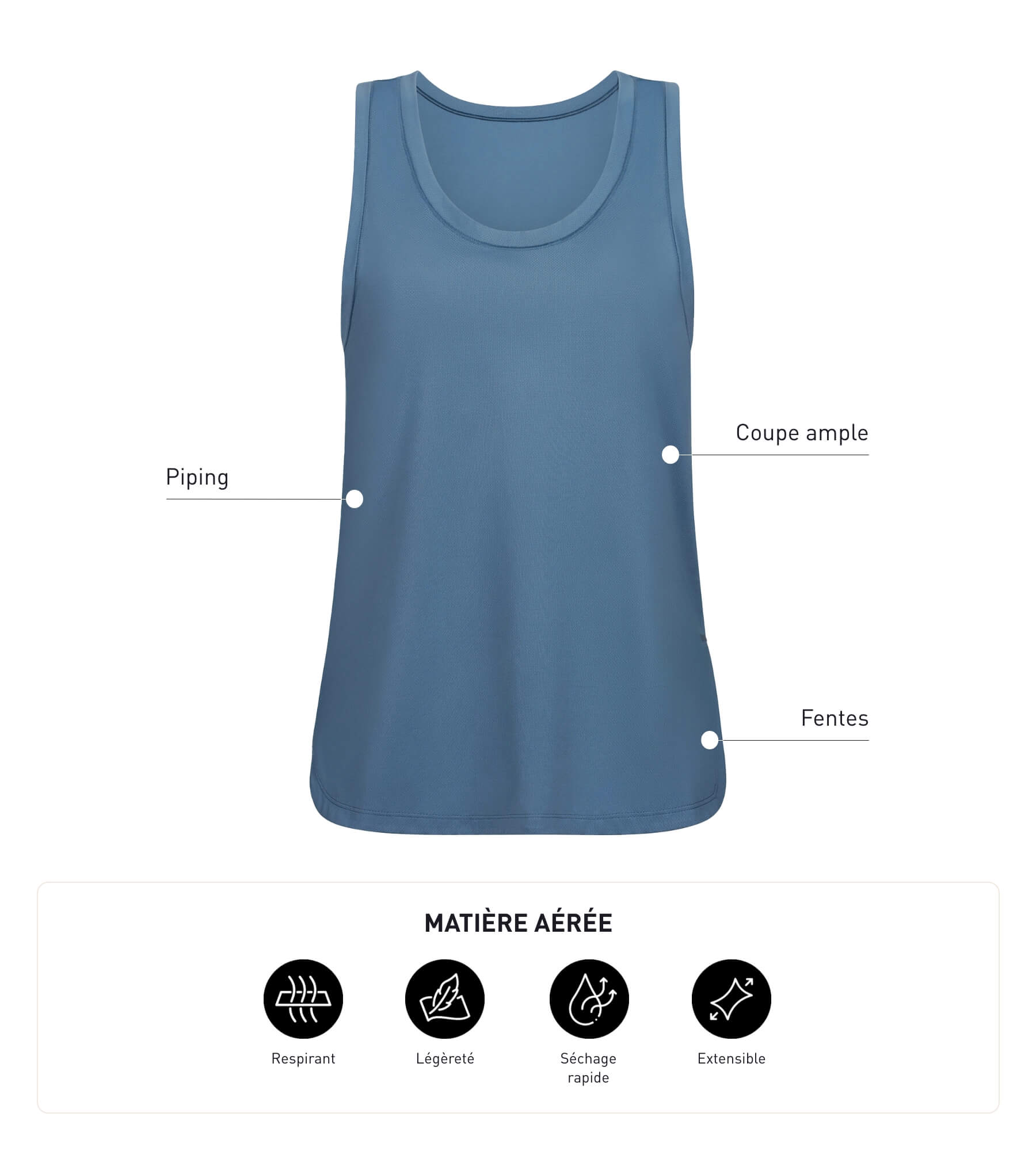 DIM Women's long viscose sports tank top Blue Jean Dim Move