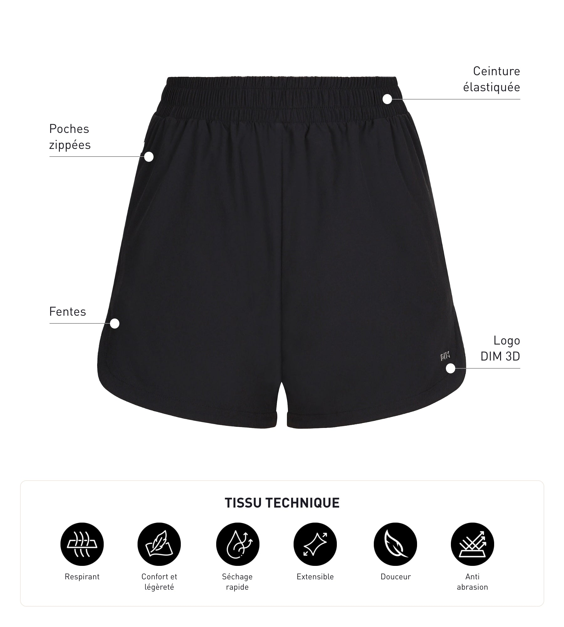 DIM Women's sports shorts in black viscose Dim Move
