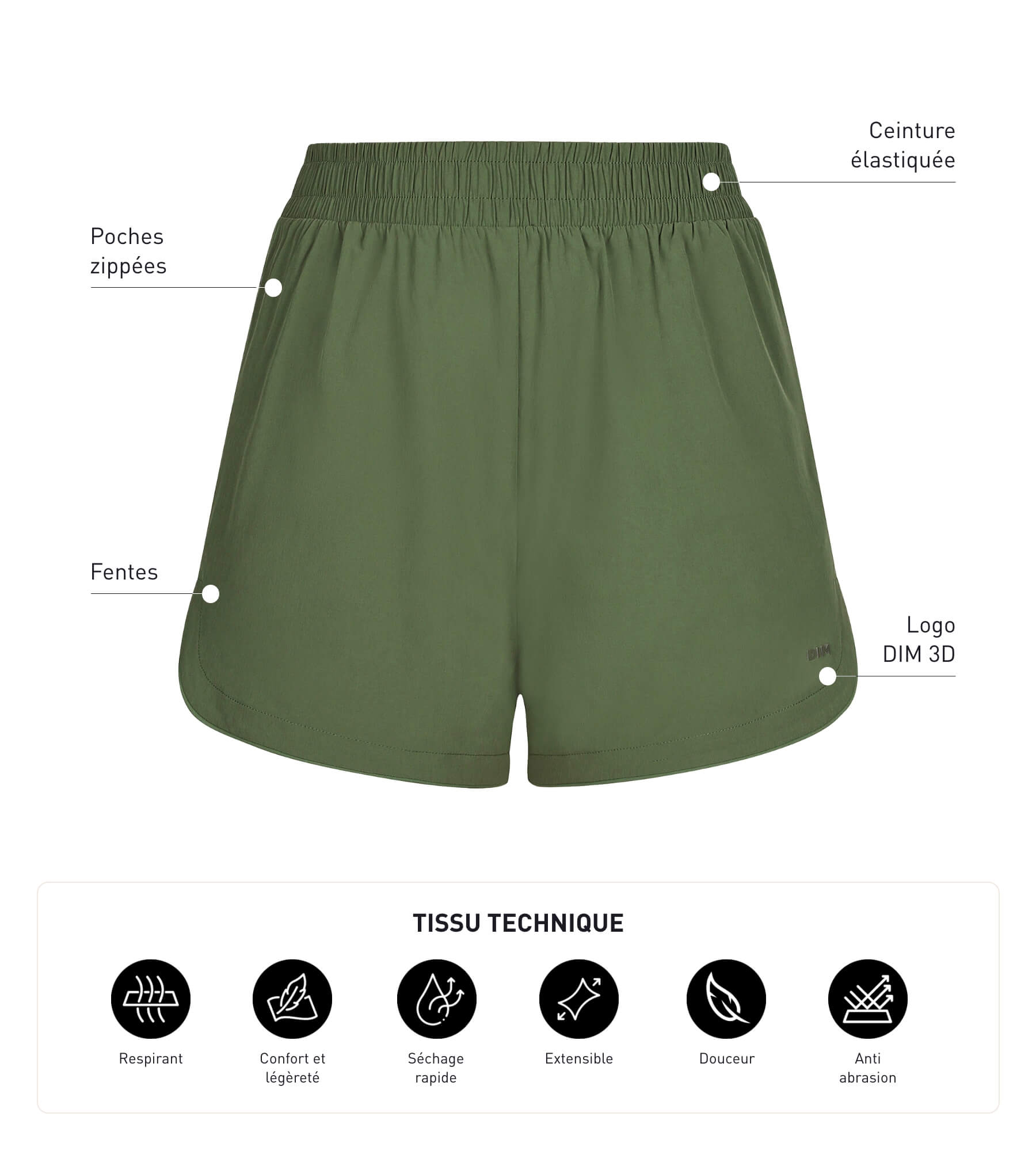 DIM Women's sport shorts in khaki viscose Dim Move