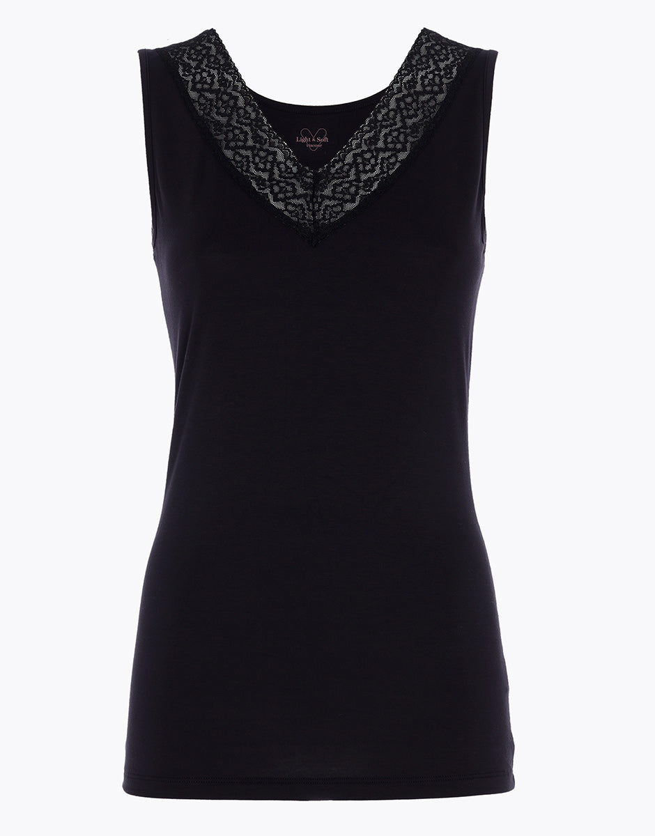 DIM Women's viscose tank top with wide straps and lace Black Warm & Soft