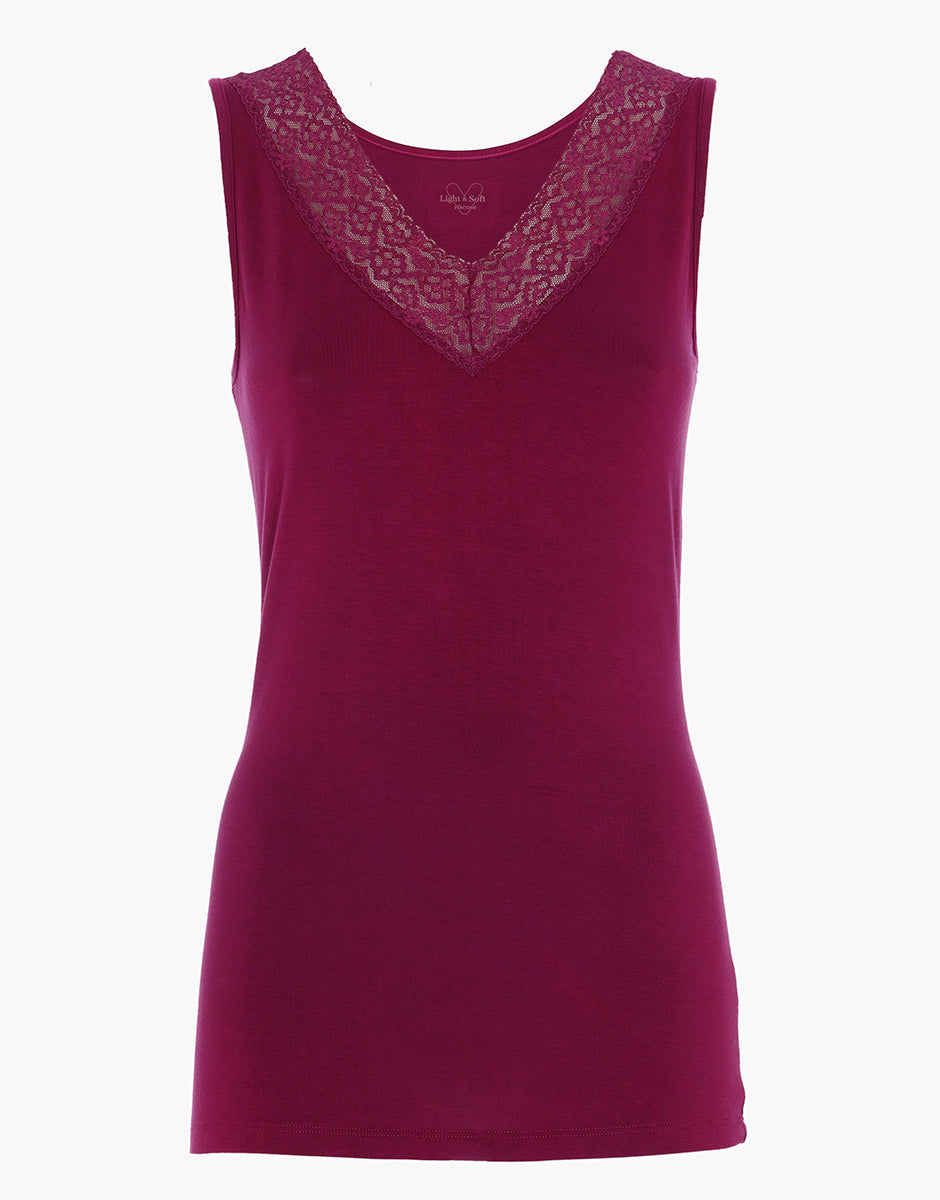 DIM Women's viscose tank top with wide straps and Bordeaux lace Warm & Soft