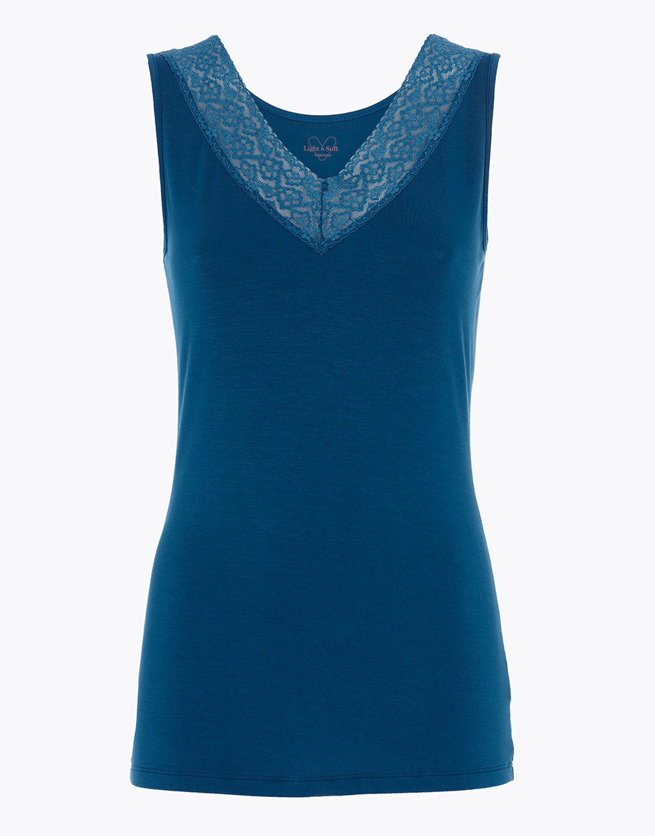 DIM Women's viscose tank top with wide straps and lace Warm & Soft Blue