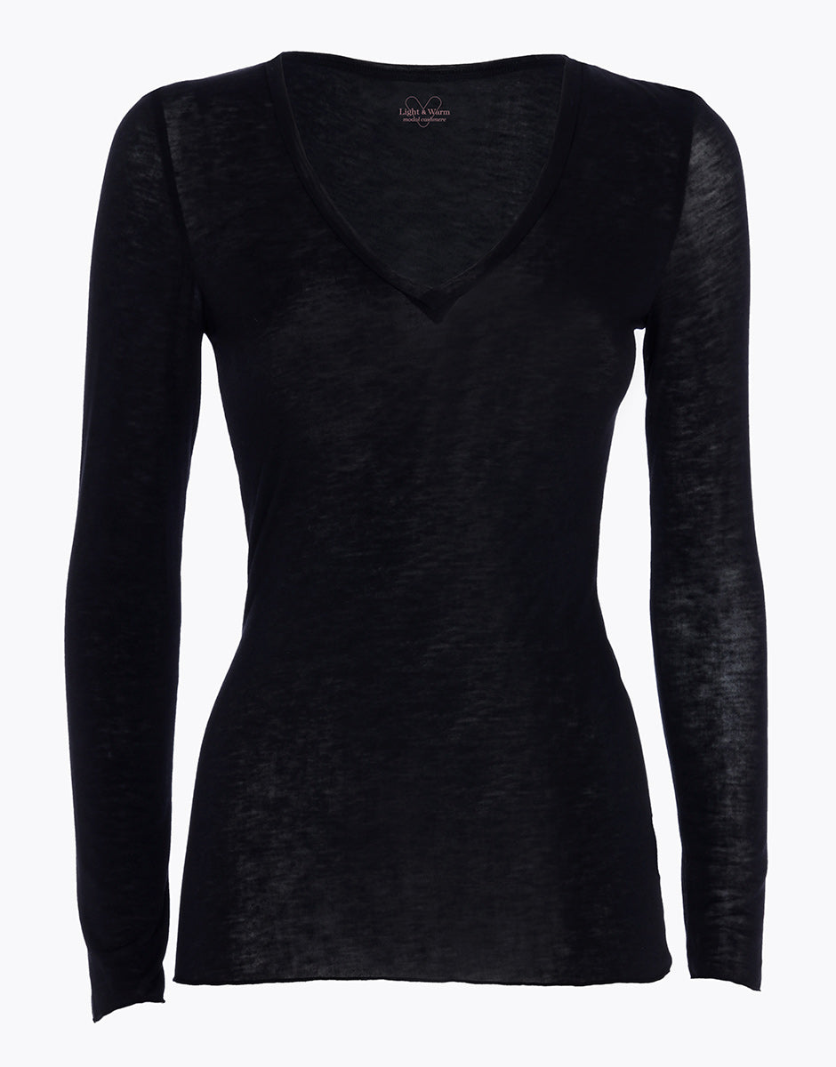 DIM Long-sleeved V-neck jumper in modal and cashmere Black