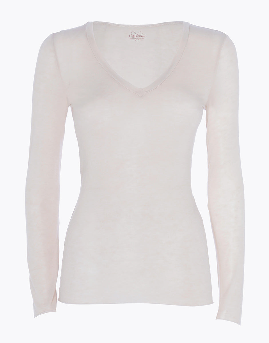 DIM Long-sleeved V-neck jumper in modal and cashmere Beige