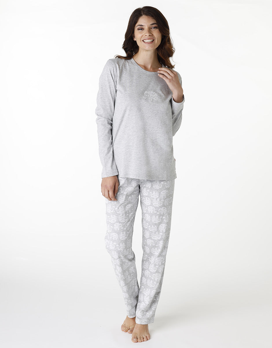 DIM Long round-neck pajama in heather gray jersey for women