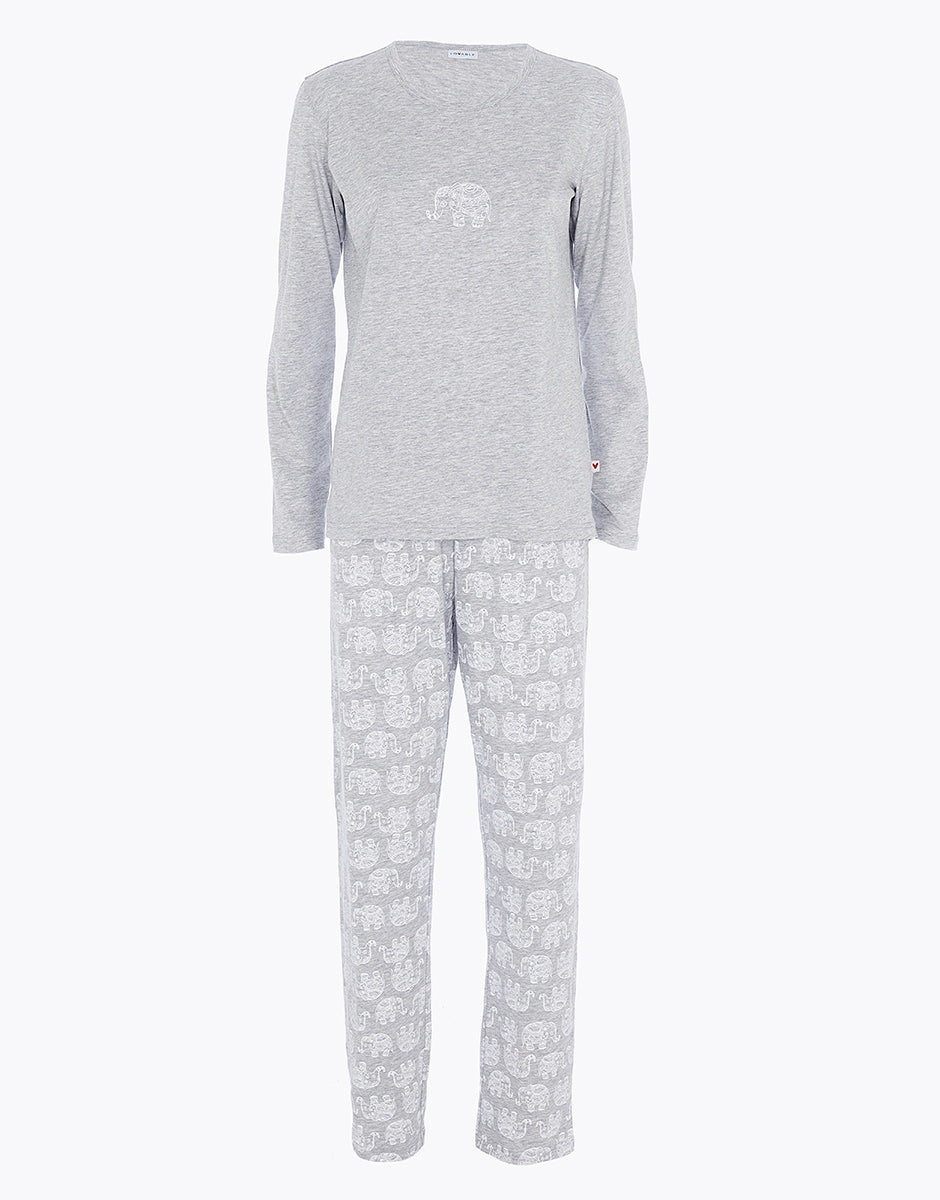 DIM Long round-neck pajama in heather gray jersey for women