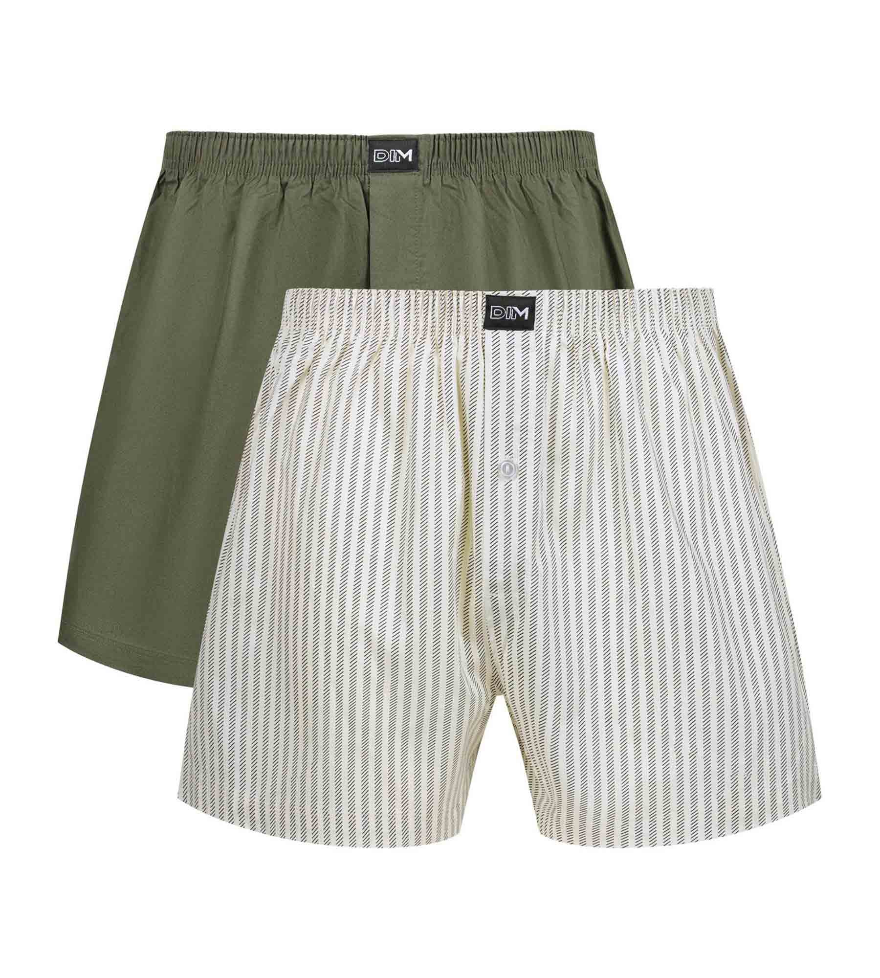 DIM Pack of 2 Beige Striped Green Stretch Cotton Men's Boxer Briefs