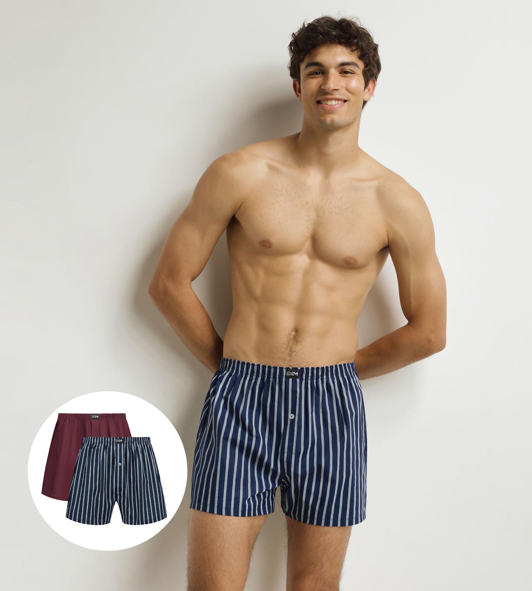 DIM Pack of 2 Blue Striped Red Stretch Cotton Men's Boxer Briefs