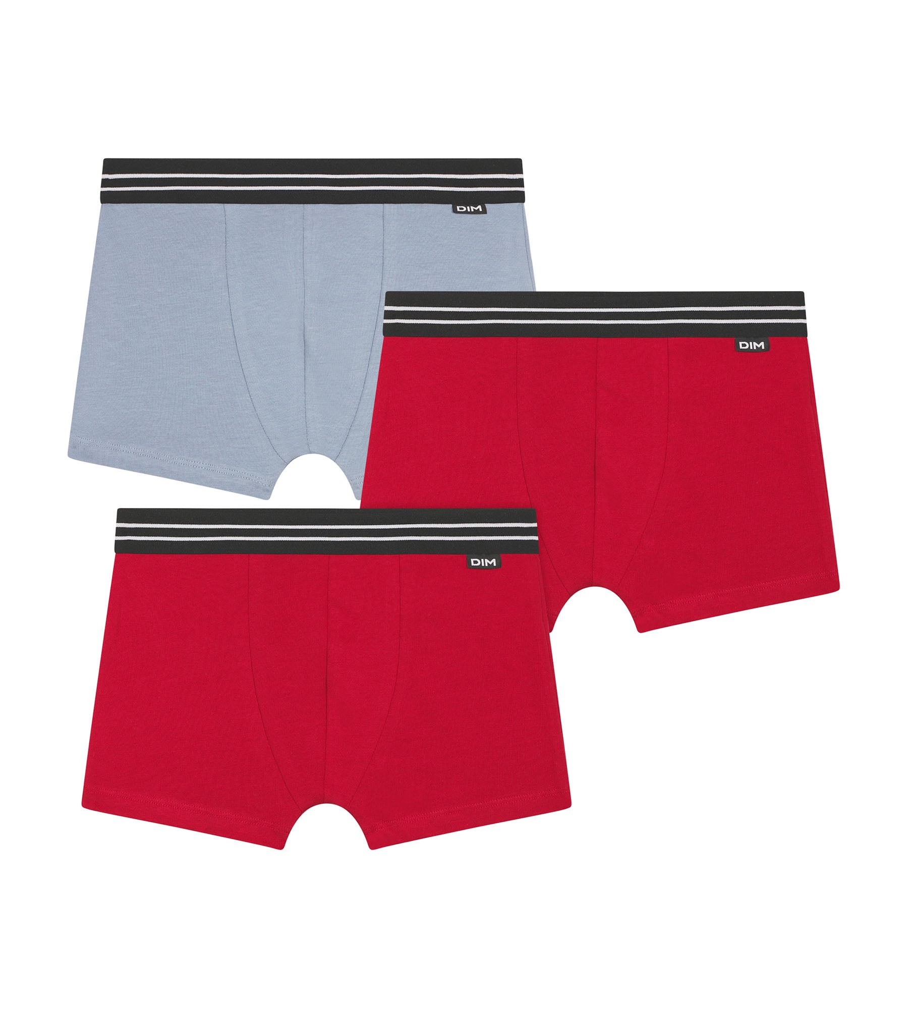 DIM Pack of 3 Ecodim Red Blue stretch cotton boxer shorts for boys