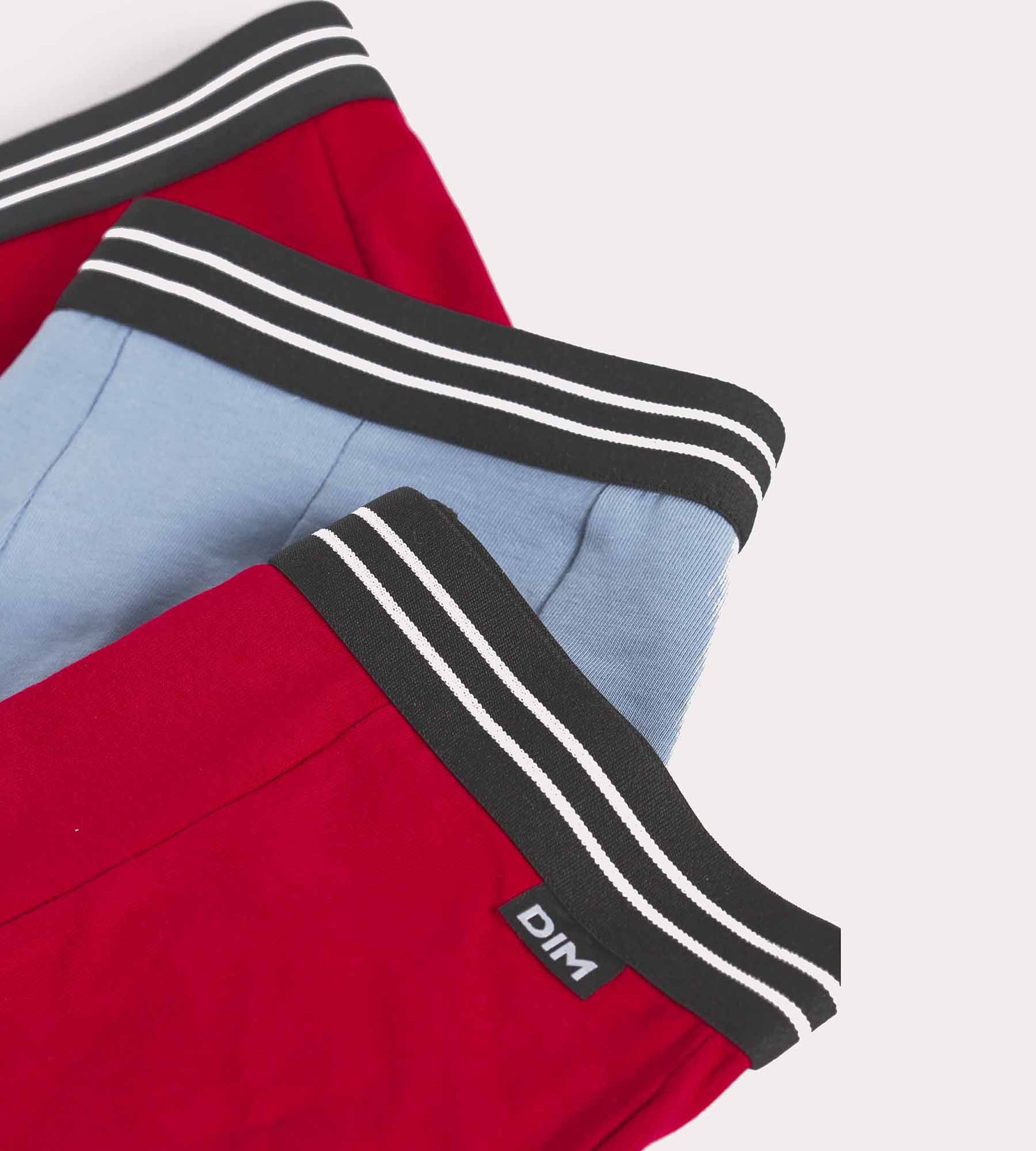 DIM Pack of 3 Ecodim Red Blue stretch cotton boxer shorts for boys