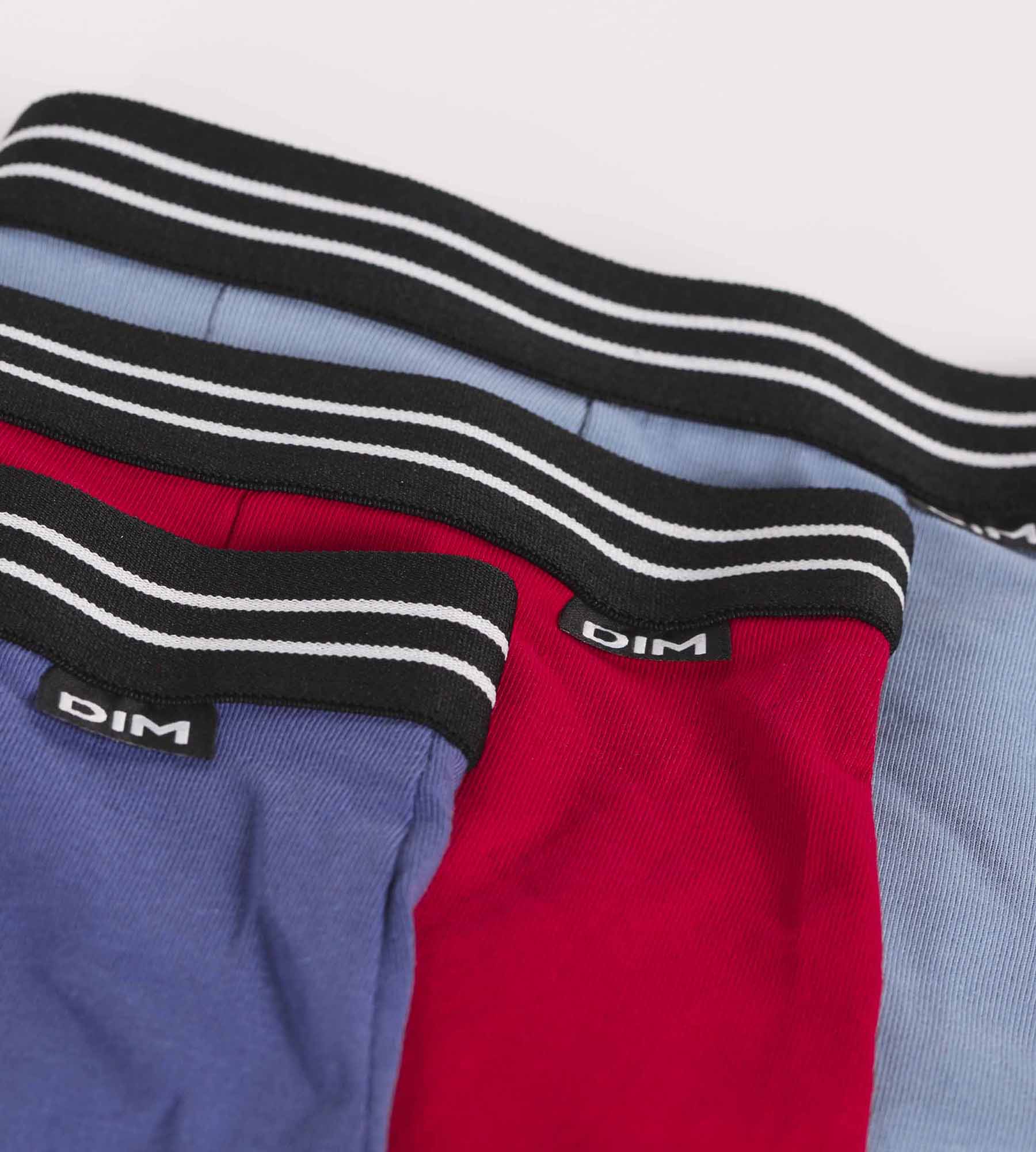 DIM Pack of 3 Ecodim Carmine Red Blue stretch cotton boxer shorts for boys