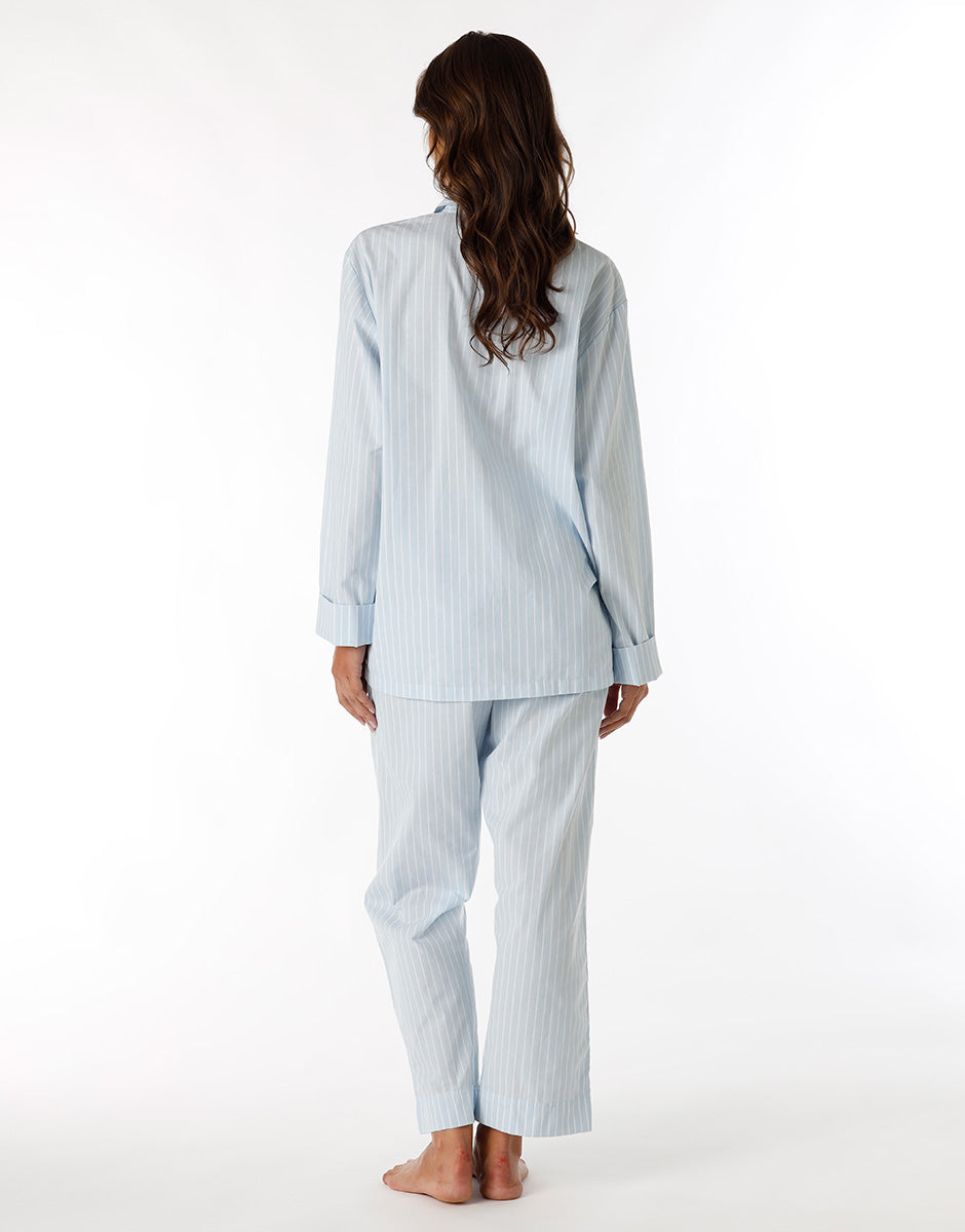 DIM Unisex Blue Striped Cotton Canvas Long Pajama Set