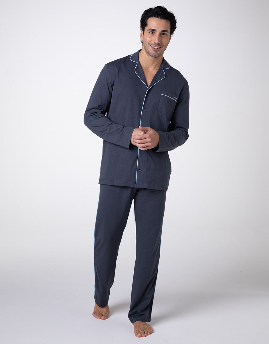 DIM Unisex Slate Cotton Jersey Long Pajama Set