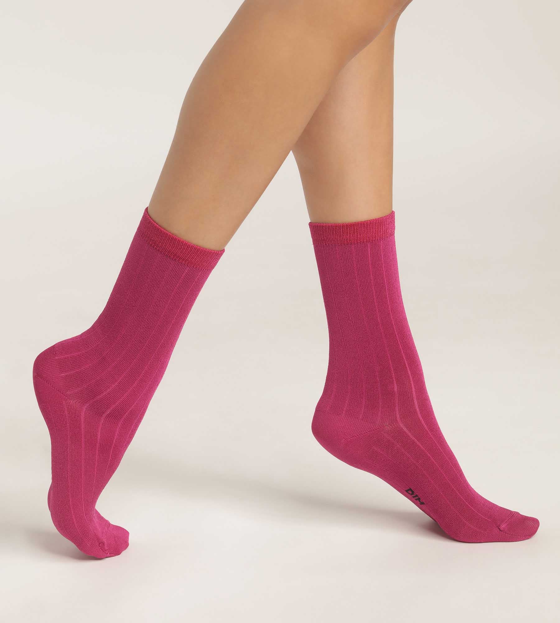 DIM Women's satin cotton ribbed socks Fuchsia Dim Fashion