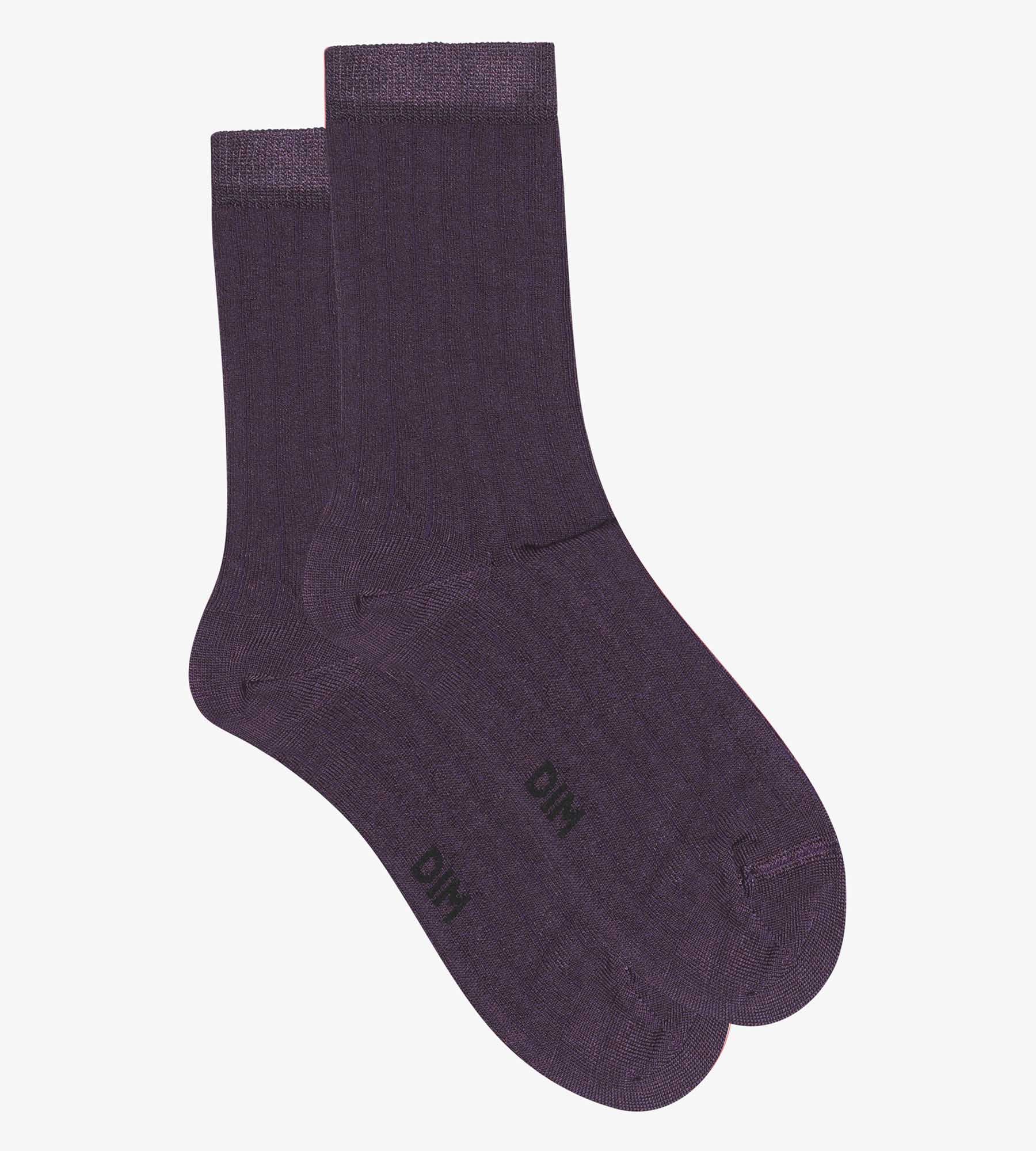 DIM Women's ribbed socks in satin cotton Violet Dim Mode