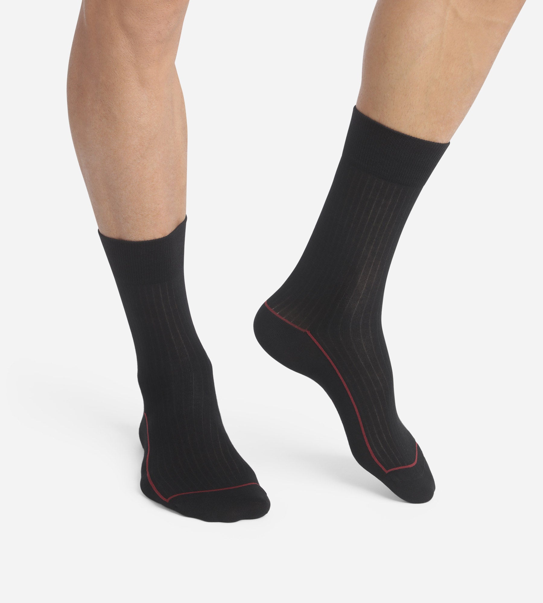 DIM Men's black ribbed cotton socks with coloured piping Dim Mode