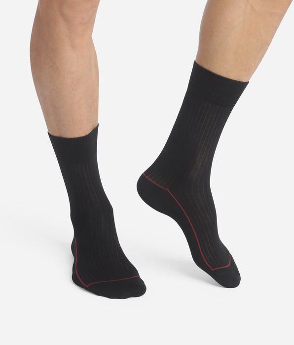 DIM Men's black ribbed cotton socks with coloured piping Dim Mode