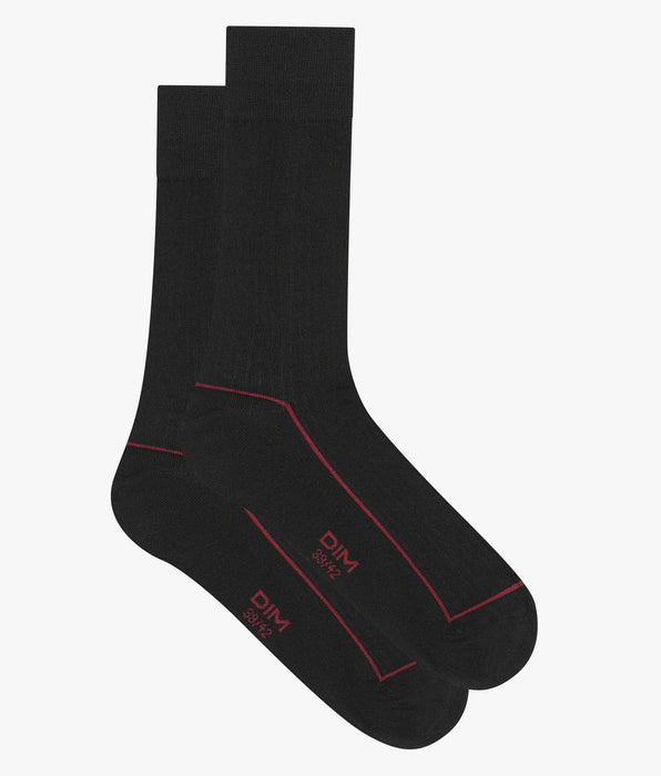 DIM Men's black ribbed cotton socks with coloured piping Dim Mode