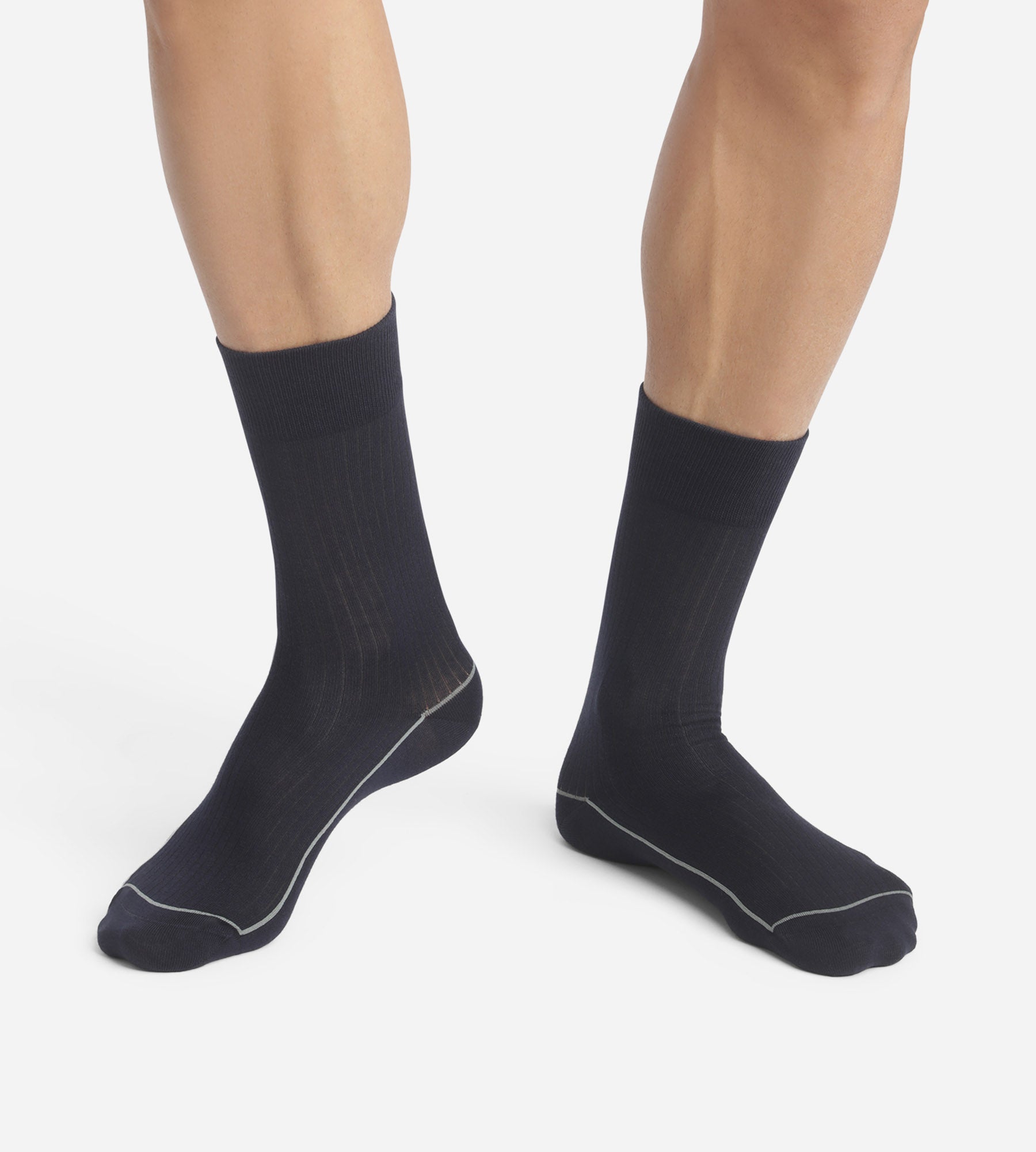 DIM Men's ribbed cotton socks Midnight Blue with coloured piping Dim Fashion