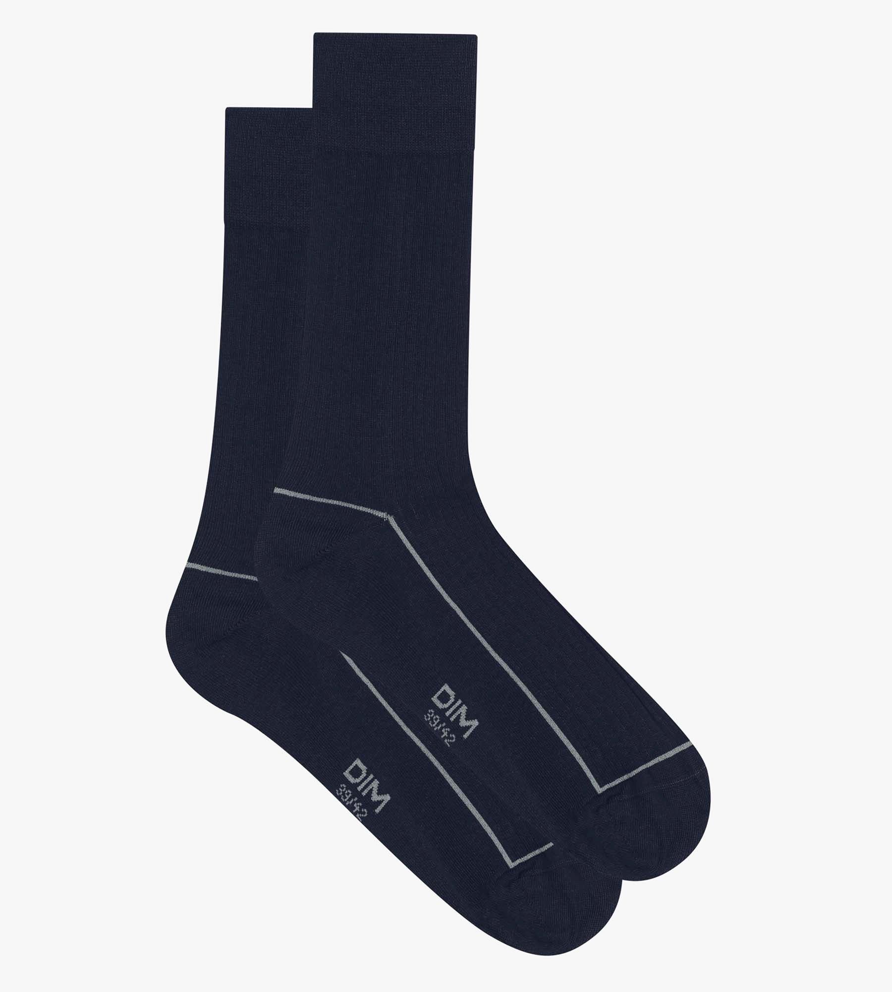 DIM Men's ribbed cotton socks Midnight Blue with coloured piping Dim Fashion