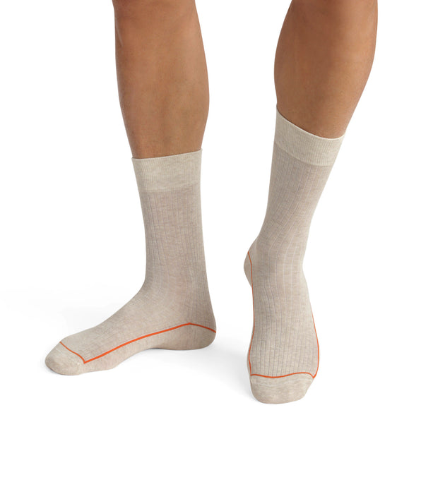 DIM Beige ribbed cotton men's socks with coloured piping Dim Mode