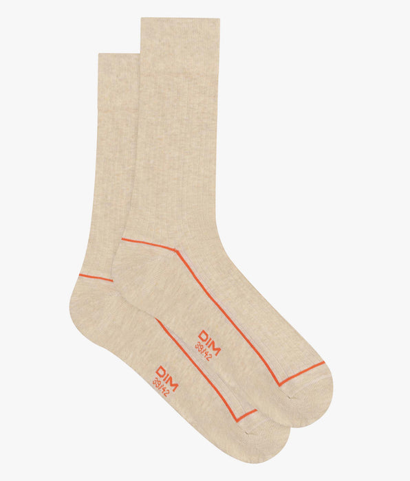 DIM Beige ribbed cotton men's socks with coloured piping Dim Mode