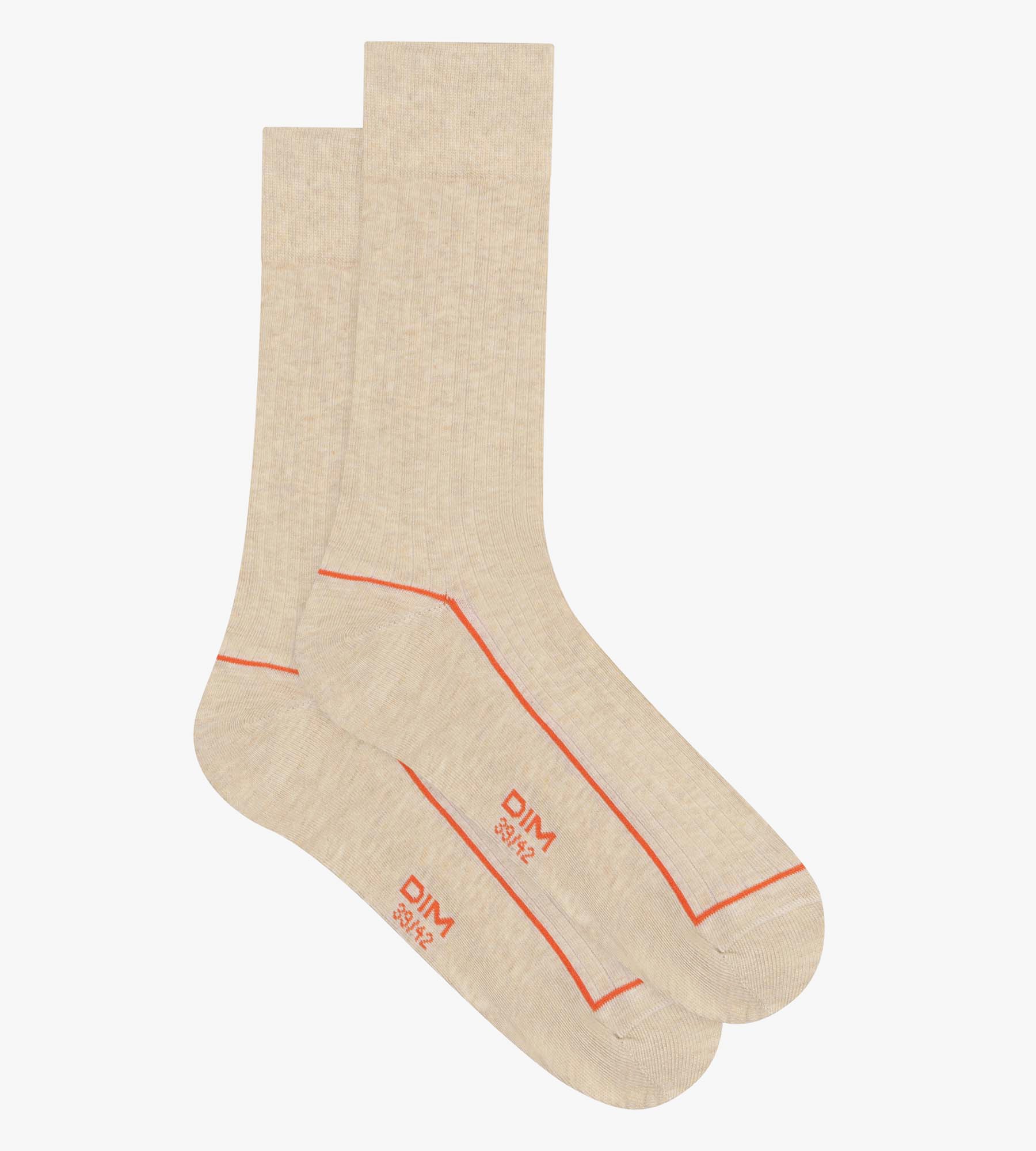 DIM Beige ribbed cotton men's socks with coloured piping Dim Mode