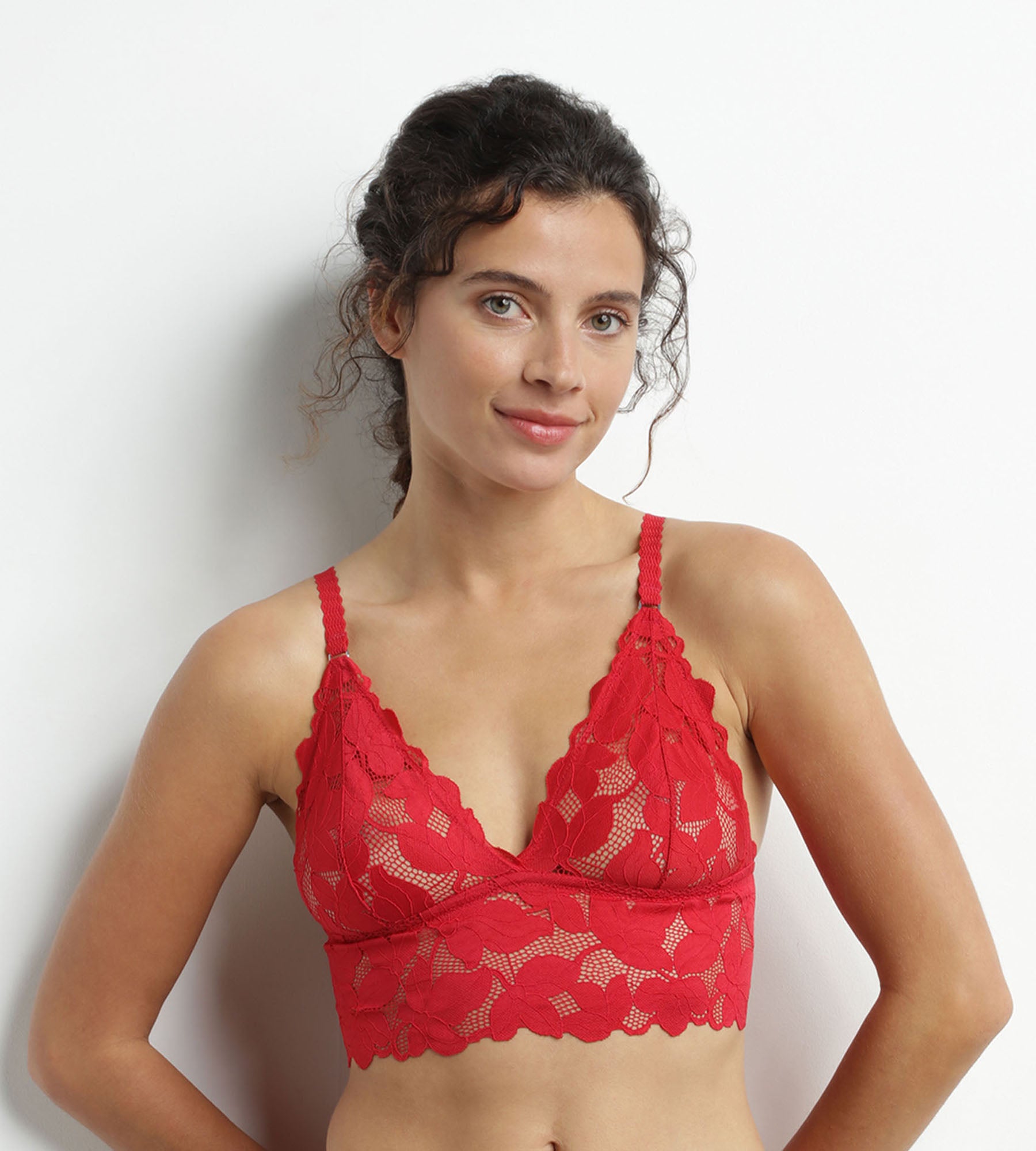 DIM Red floral lace underwired scarf bra Dim Lacy
