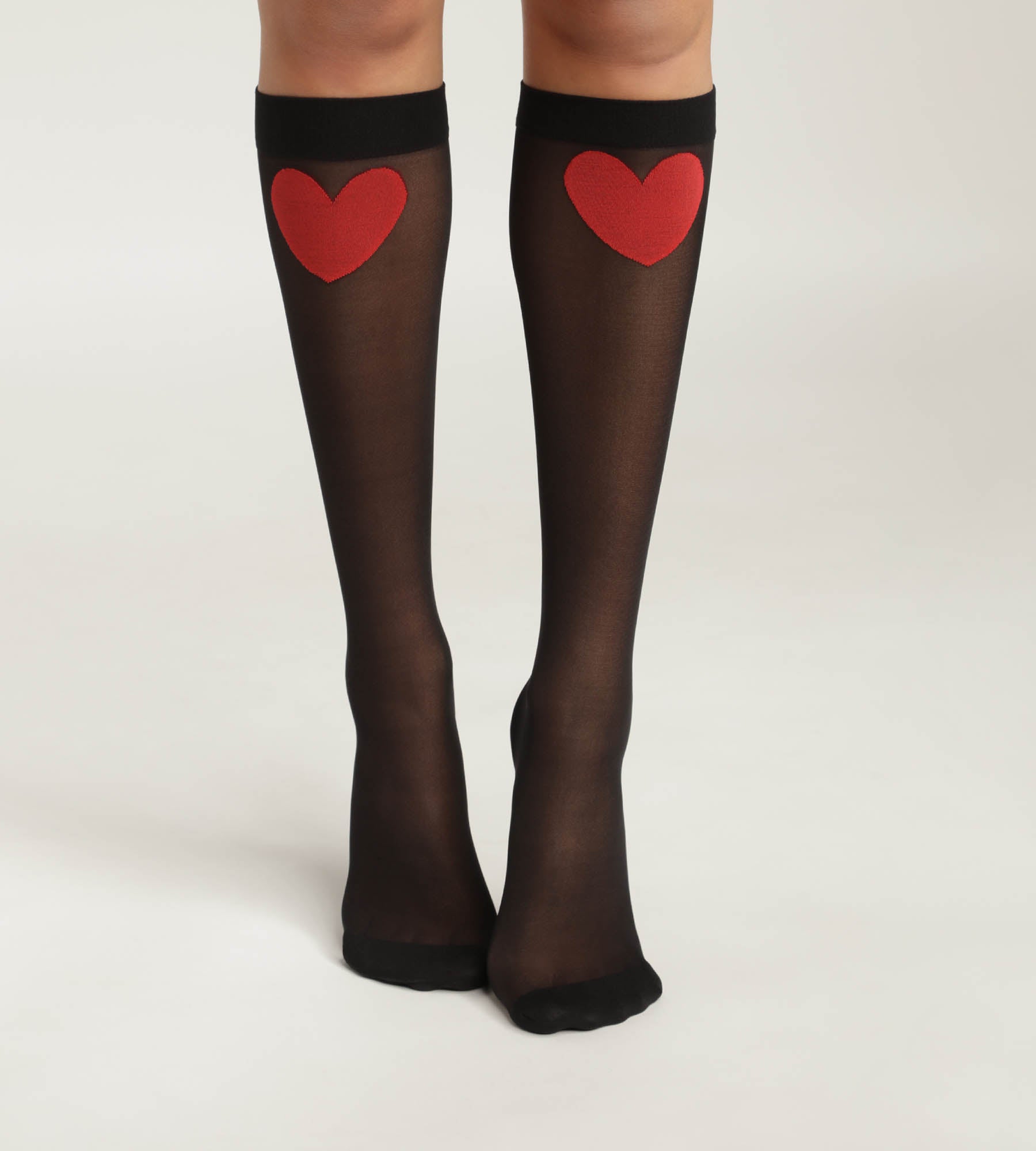DIM Women's knee-highs in sheer black voile with red heart Dim Style
