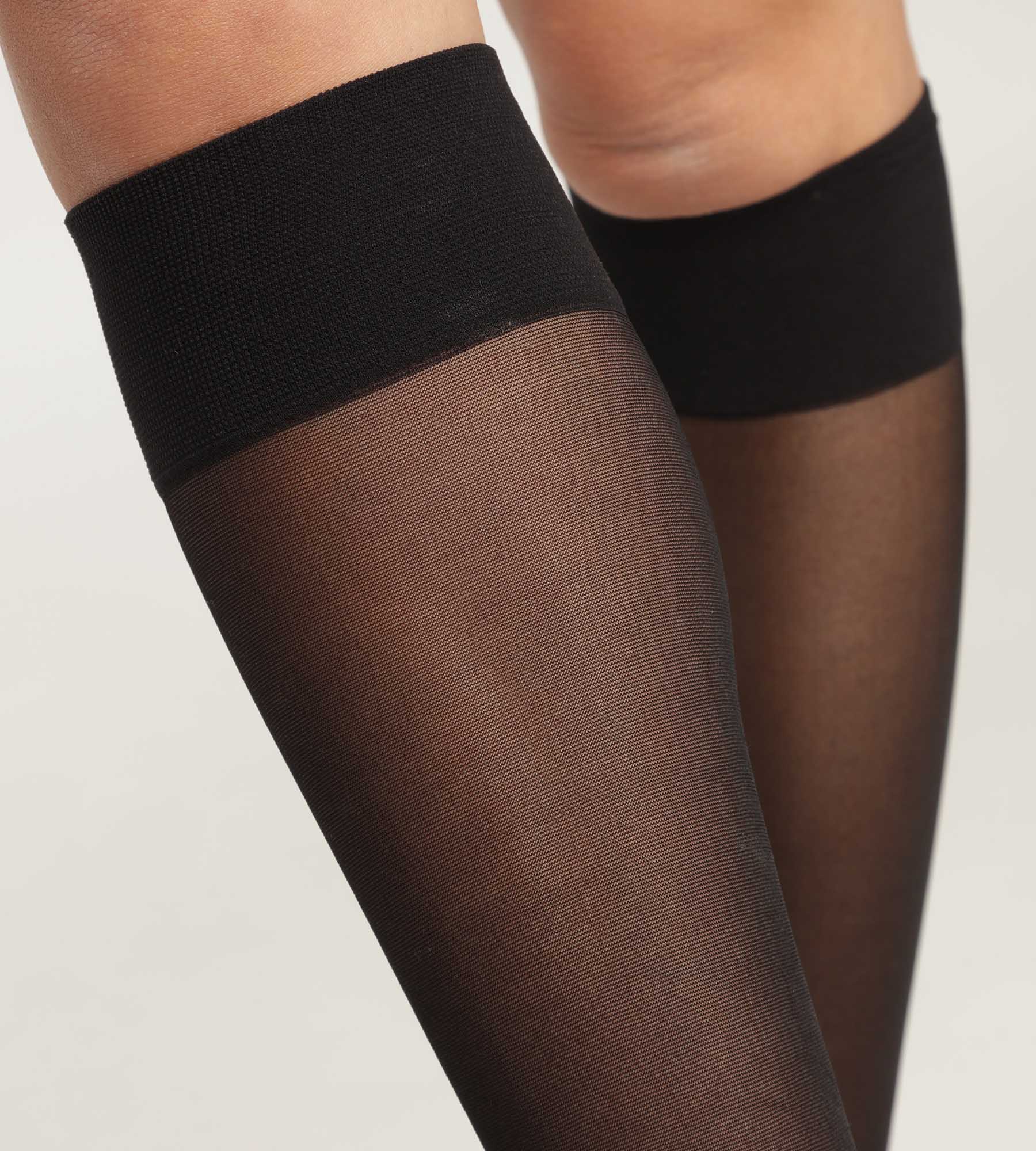 DIM Women's knee-highs in black sheer voile with contrasting line Dim Style