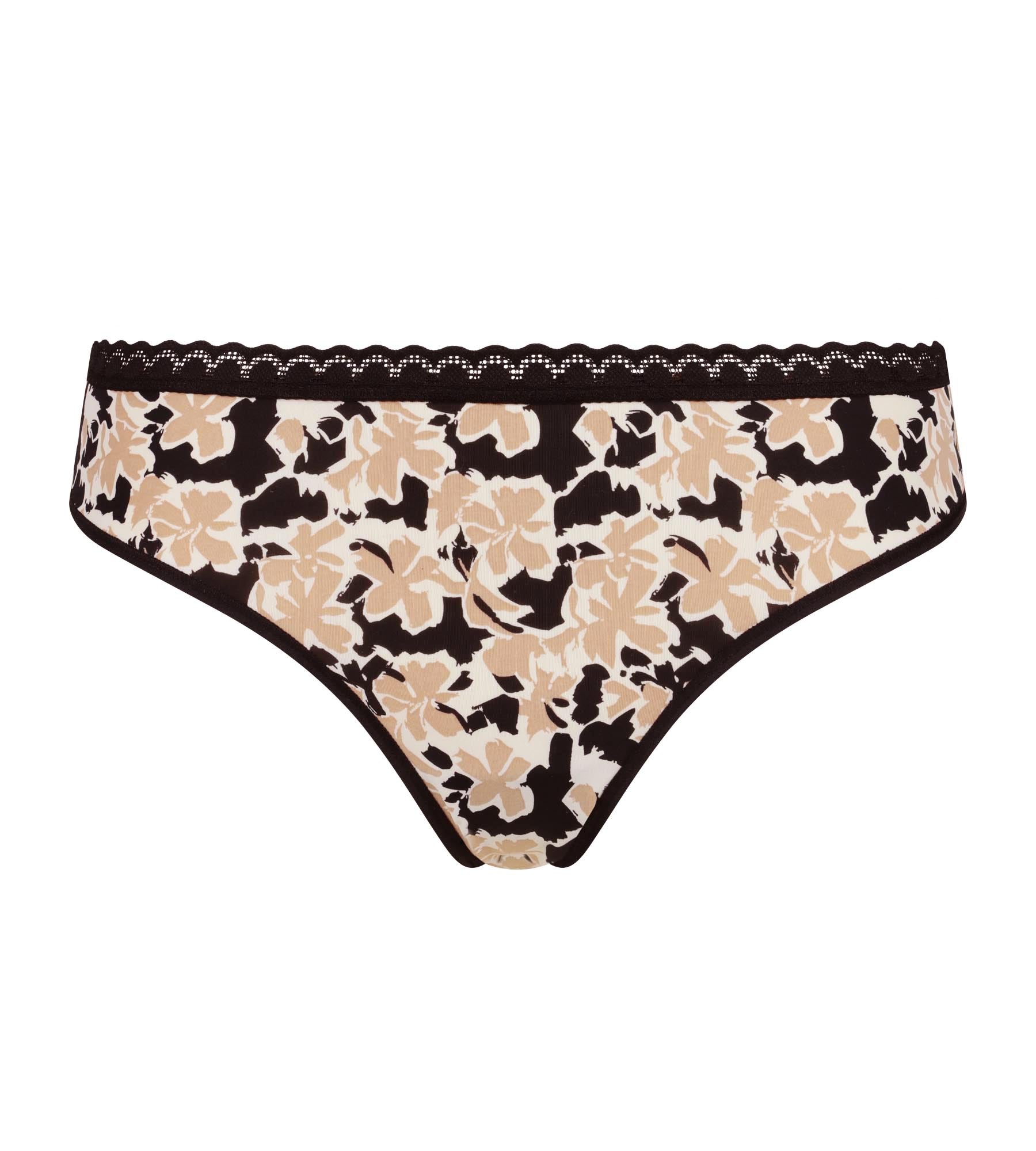 DIM Women's thong with lace and floral pattern Beige Daily Micro