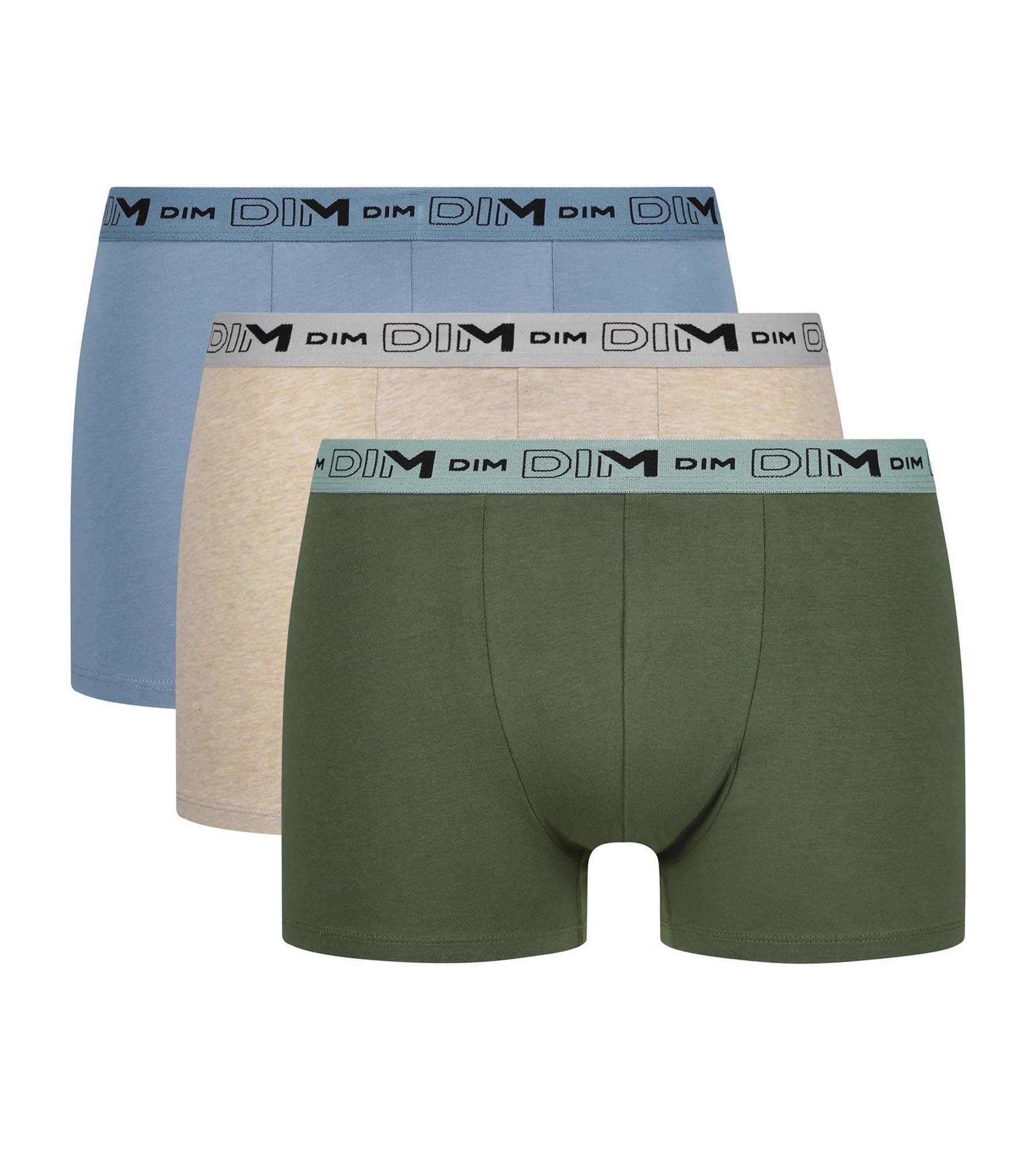 DIM Pack of 3 men's boxer shorts Beige Blue Khaki Organic Stretch Cotton