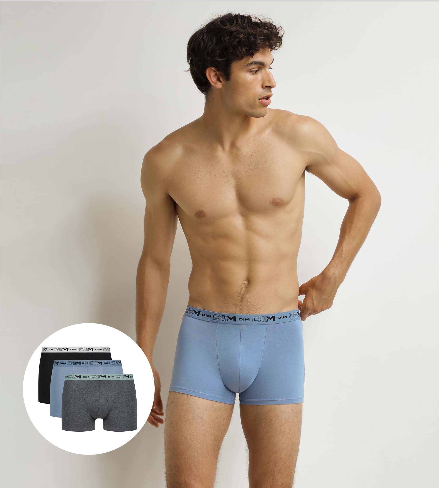 DIM Pack of 3 men's boxer shorts Grey Blue Black Organic Stretch Cotton