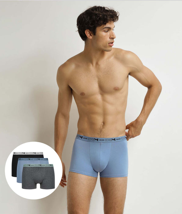 DIM Pack of 3 men's boxer shorts Grey Blue Black Organic Stretch Cotton