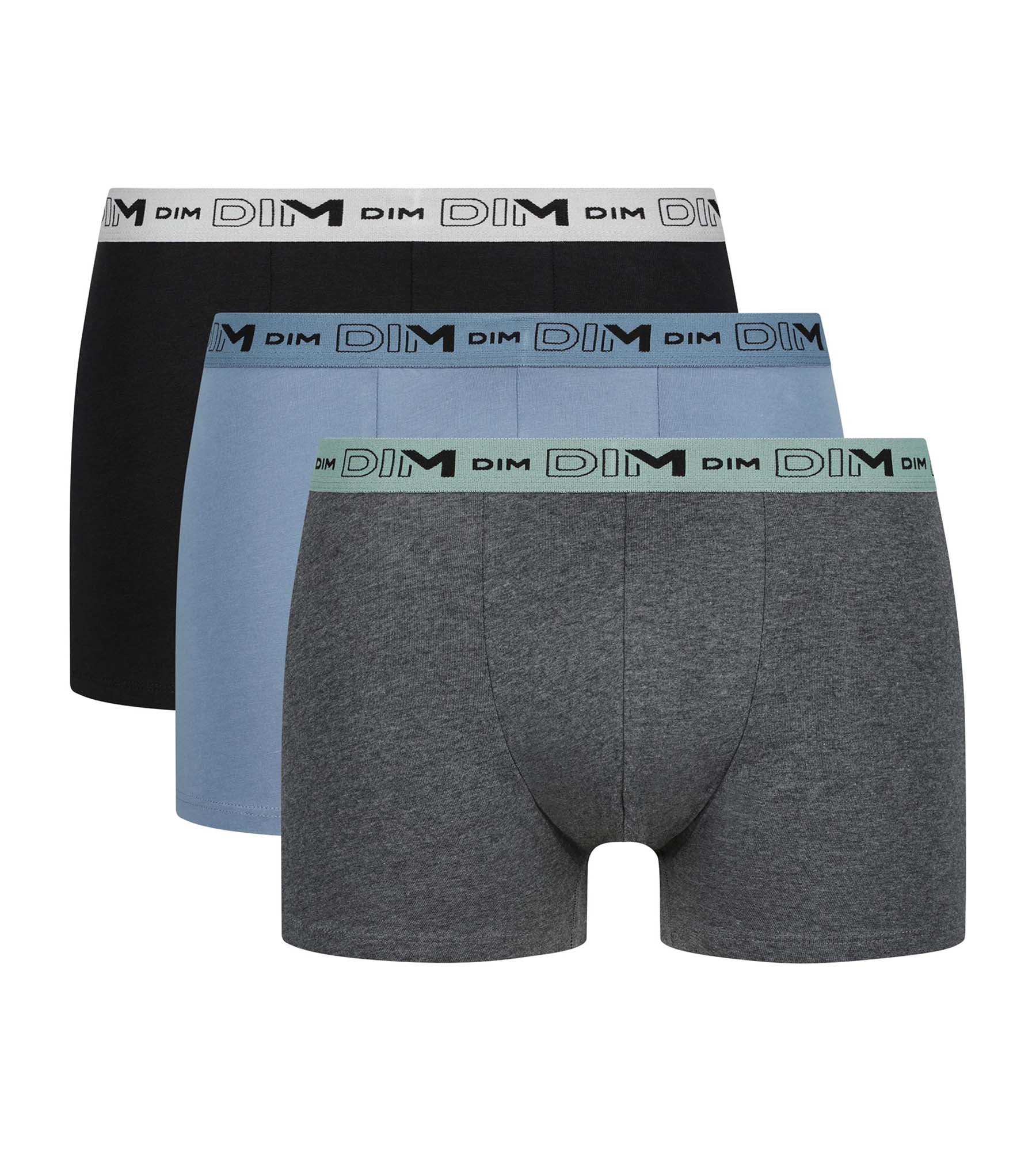 DIM Pack of 3 men's boxer shorts Grey Blue Black Organic Stretch Cotton