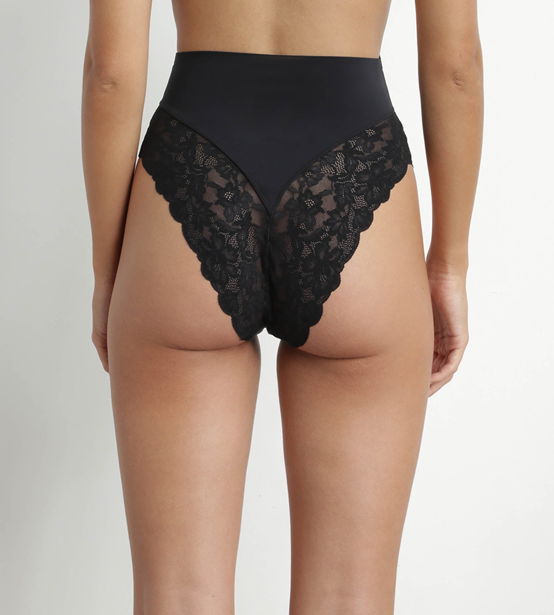 DIM High-Waist Shaping Thong in Microfibre and Lace Black – Dim Silhouette Elegance