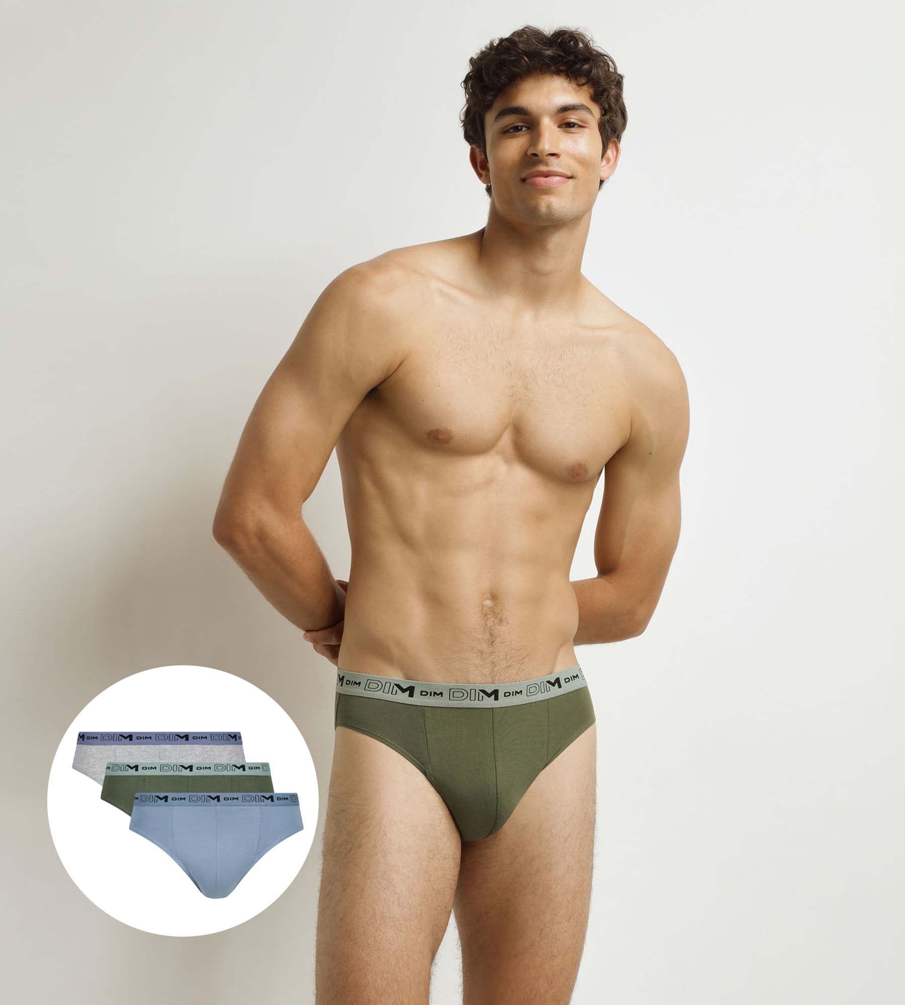DIM Pack of 3 Men's Blue Grey Green Organic Cotton Stretch Briefs