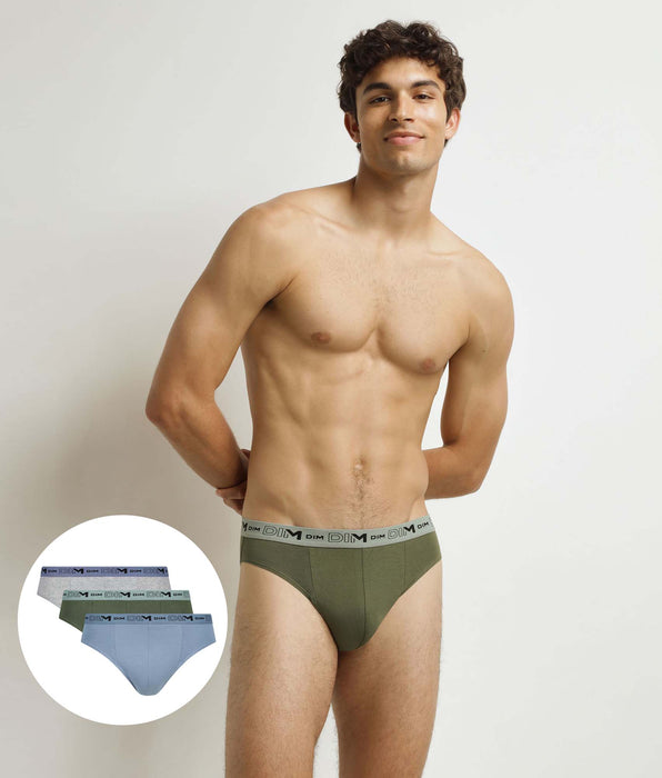 DIM Pack of 3 Men's Blue Grey Green Organic Cotton Stretch Briefs