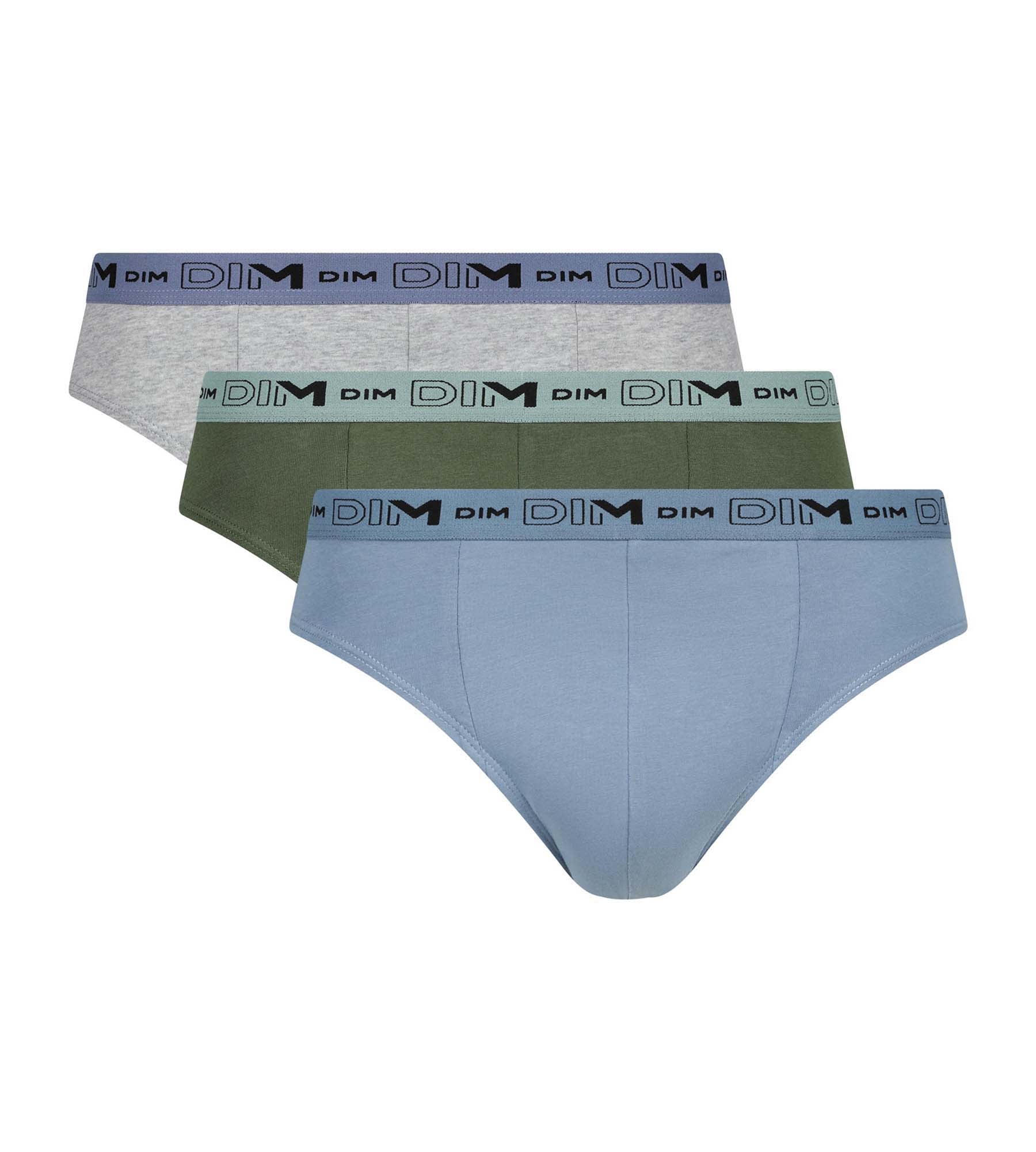 DIM Pack of 3 Men's Blue Grey Green Organic Cotton Stretch Briefs